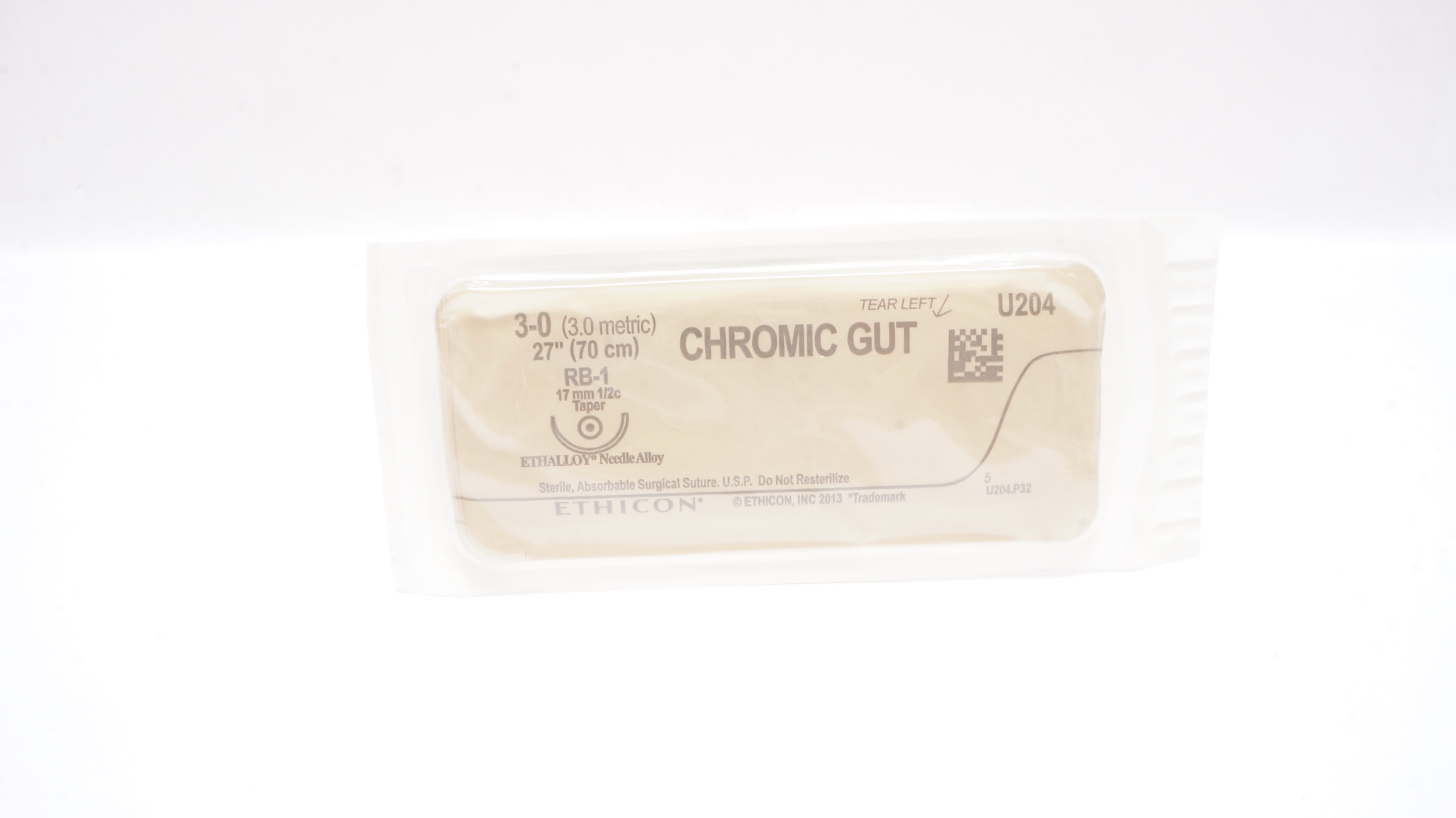 Ethicon U204 3-0 CHROMIC GUT, RB-1, 17mm 1/2c Taper, 27inch