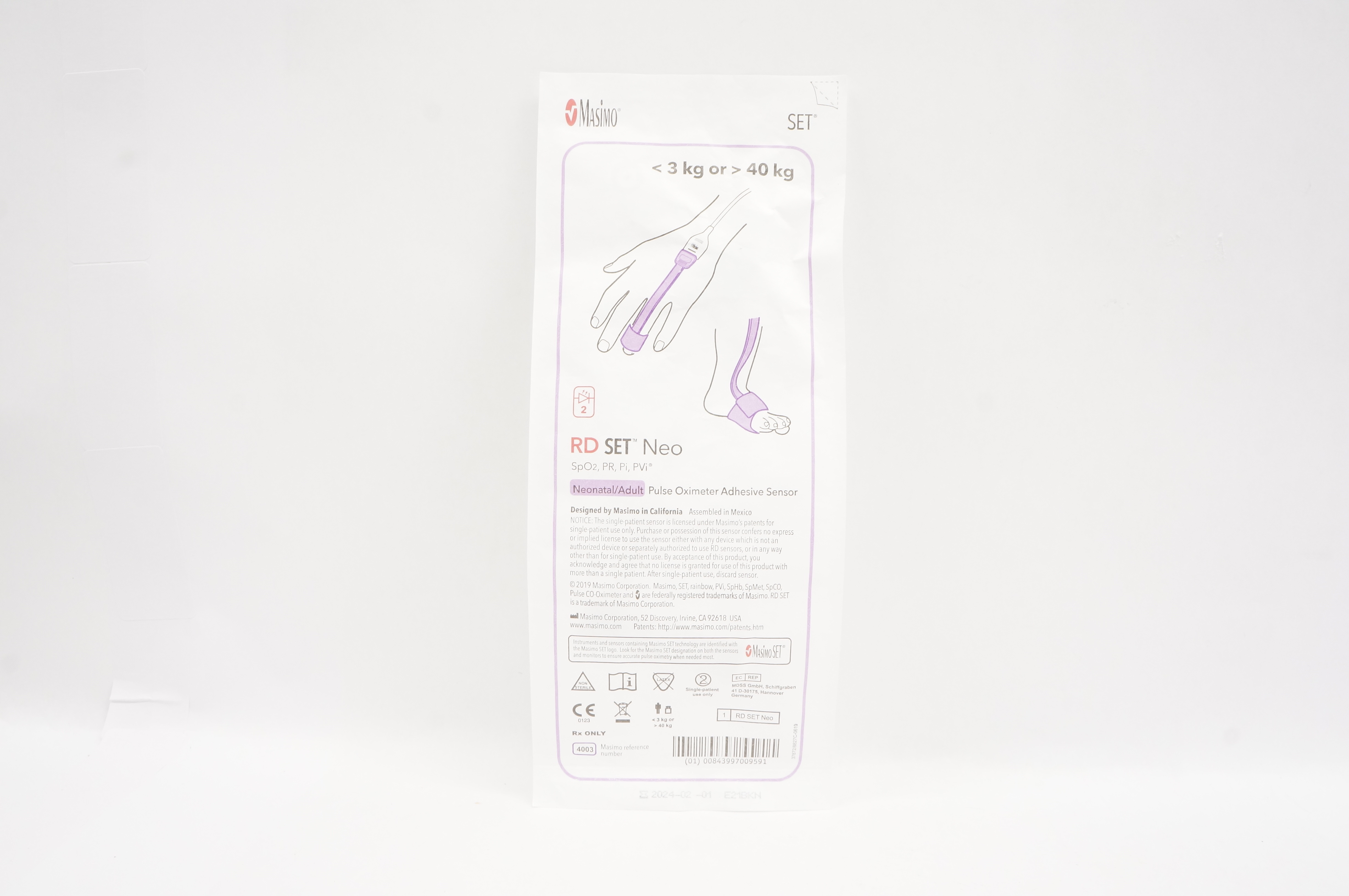 Masimo 4003 RD SET Neonatal/Adult Pulse Oximeter Adhesive Sensor <3kg or>40kg