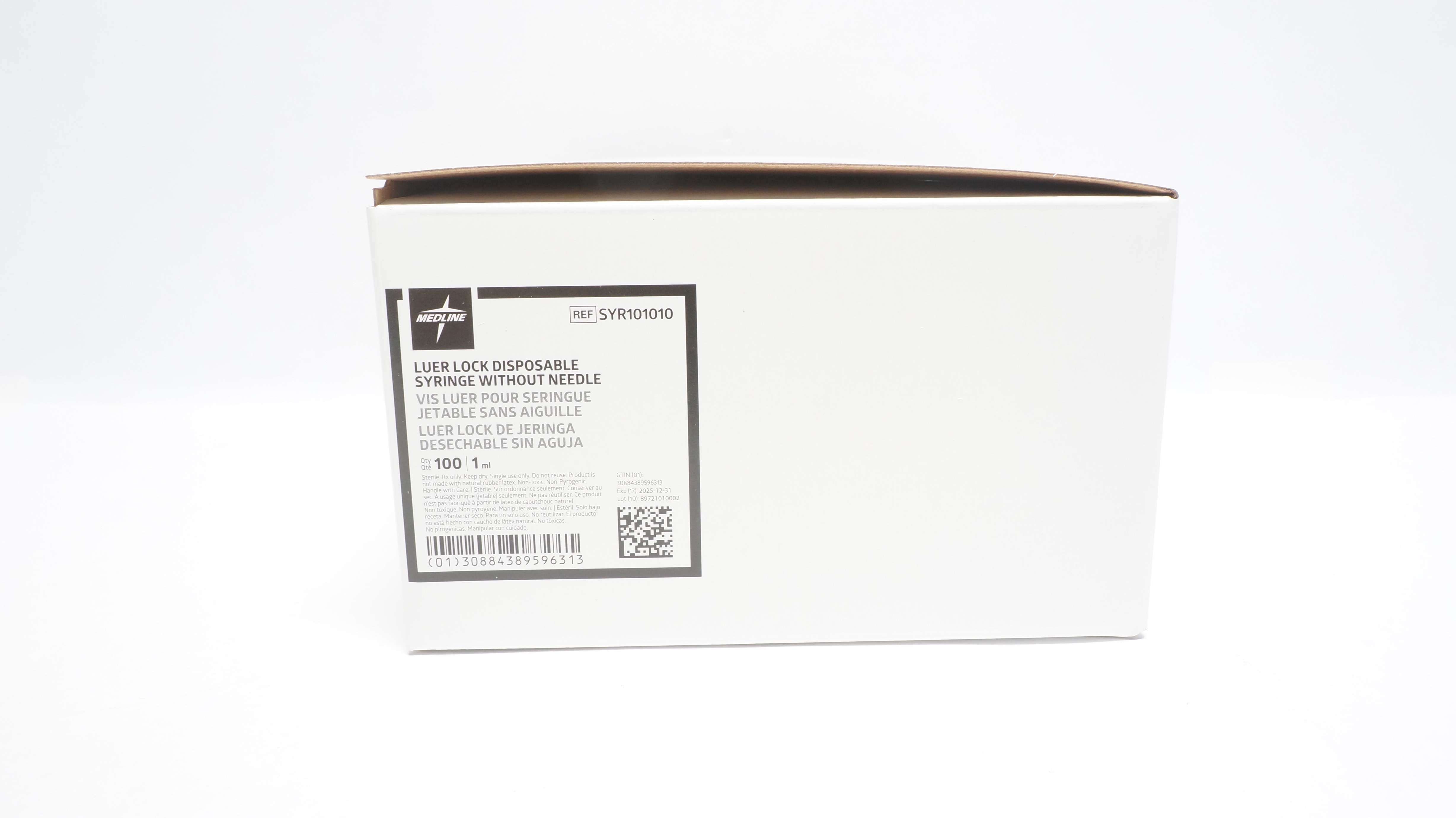 Medline SYR101010 Luer Lock Disposable Syringe Without Ndle 1ml (x) - Box of 100