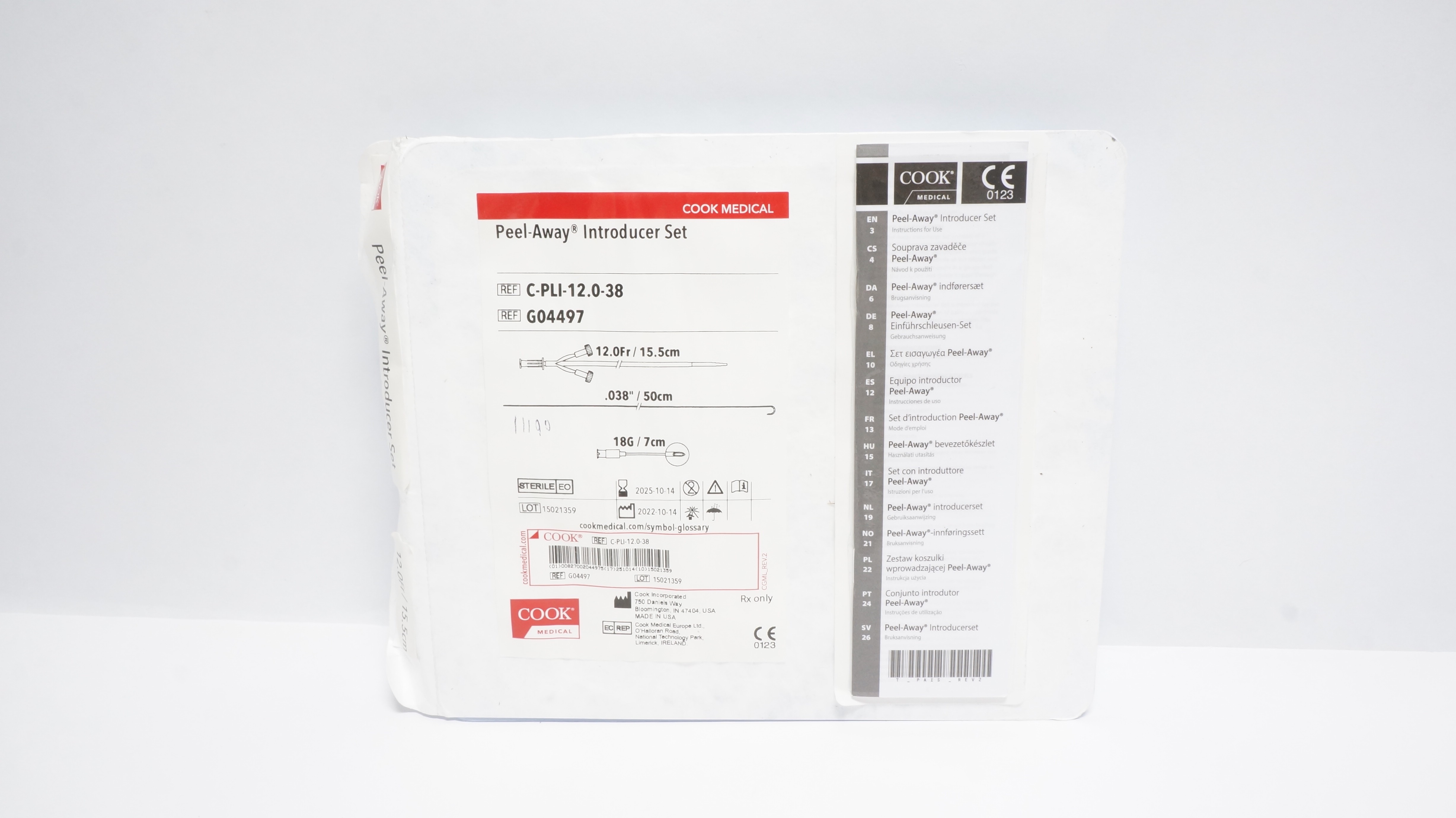 Cook Medical G04497 Peel-Away Introducer Set 12.0Fr x .038In (x)