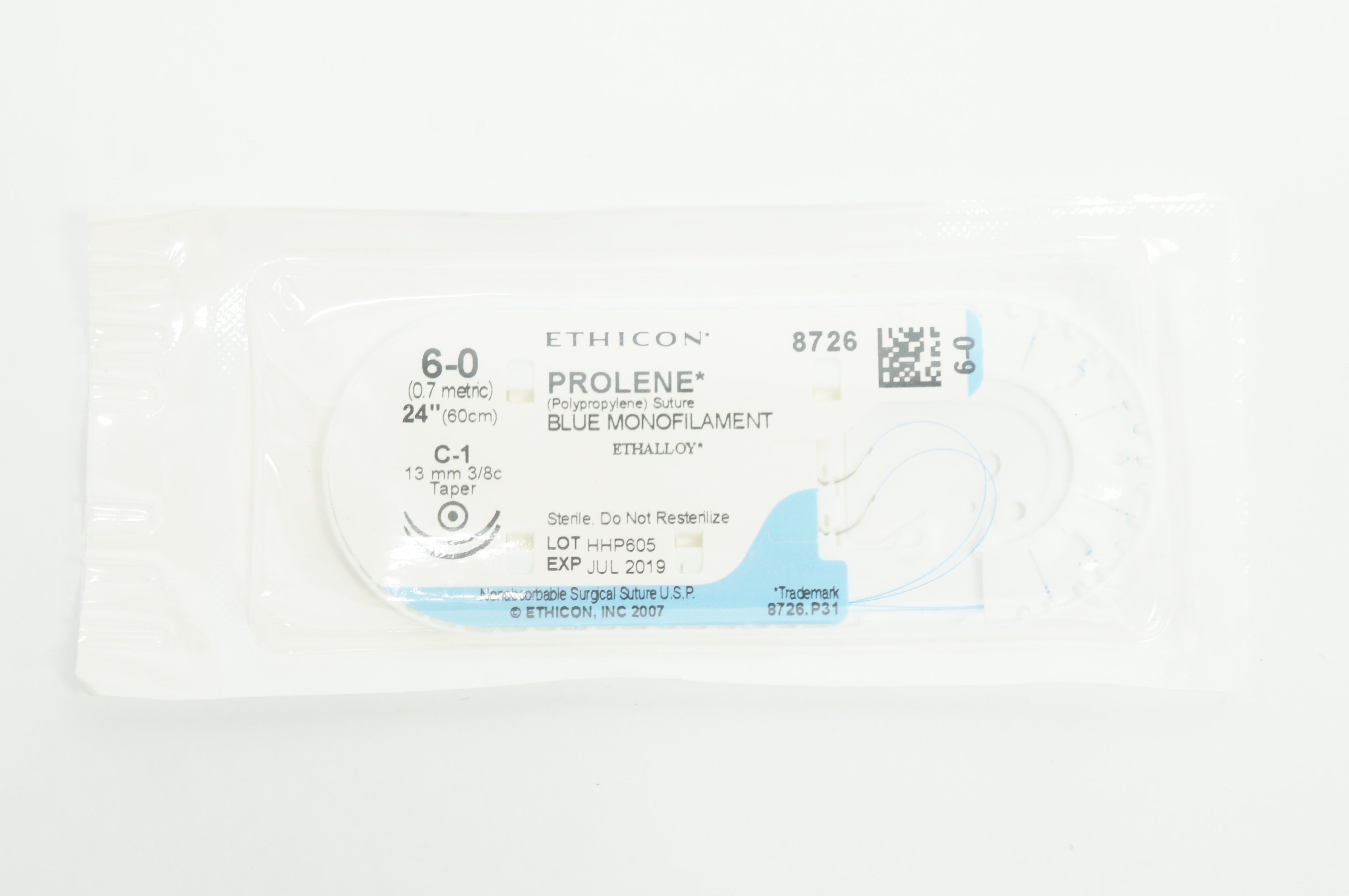 Ethicon 8726 6-0 PROLENE, C-1, 13mm 3/8c Taperpoint, 24inch (x)