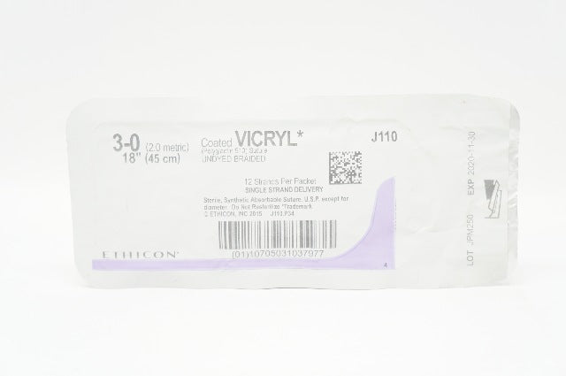 Ethicon J110 3-0 Coated VICRYL, Undyed Braided, 18inch (x)