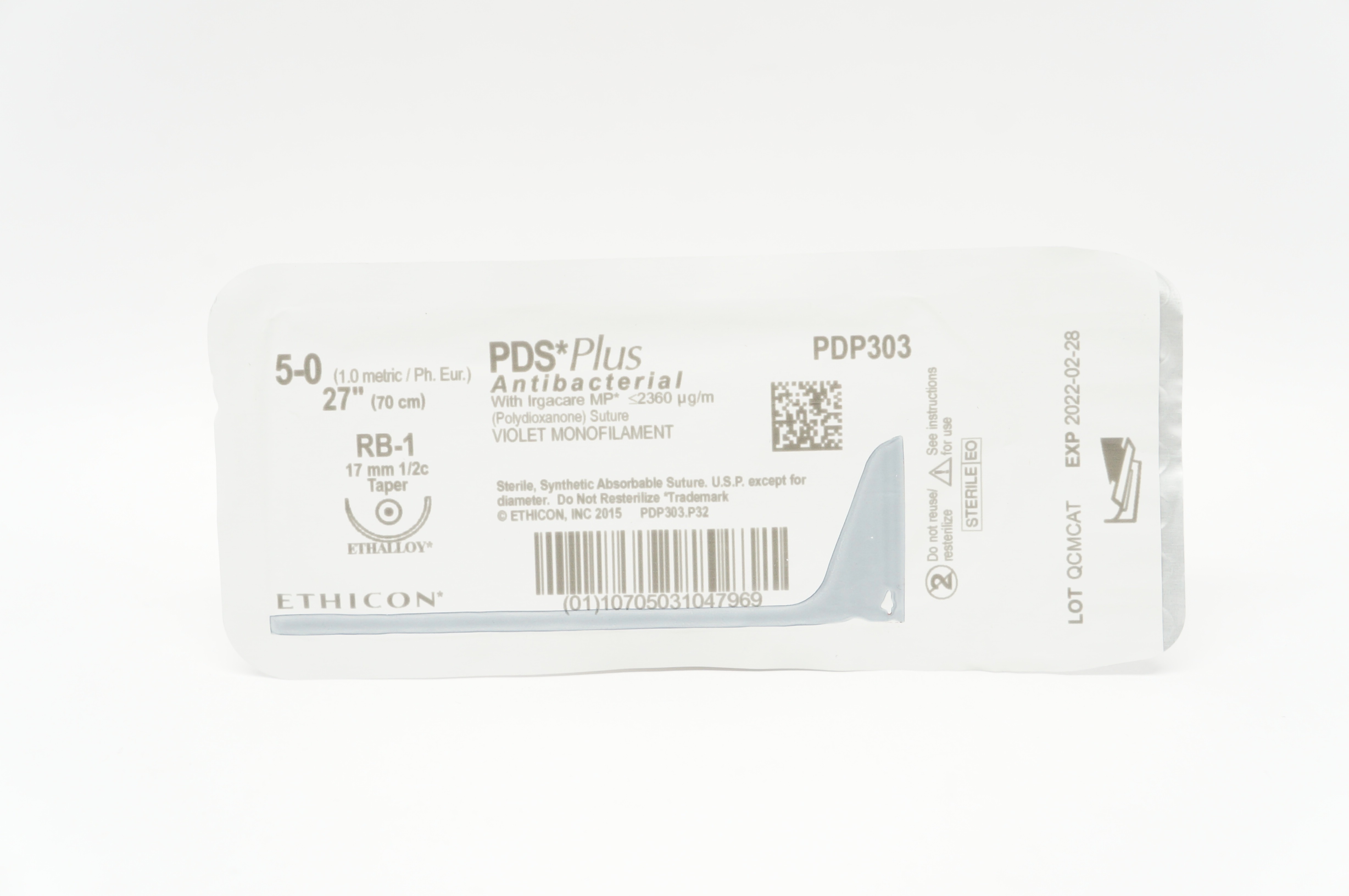Ethicon PDP303 PDS Plus 5-0 Violet Monofilament RB-1, 17mm 1/2c Taper, 27inch(x)