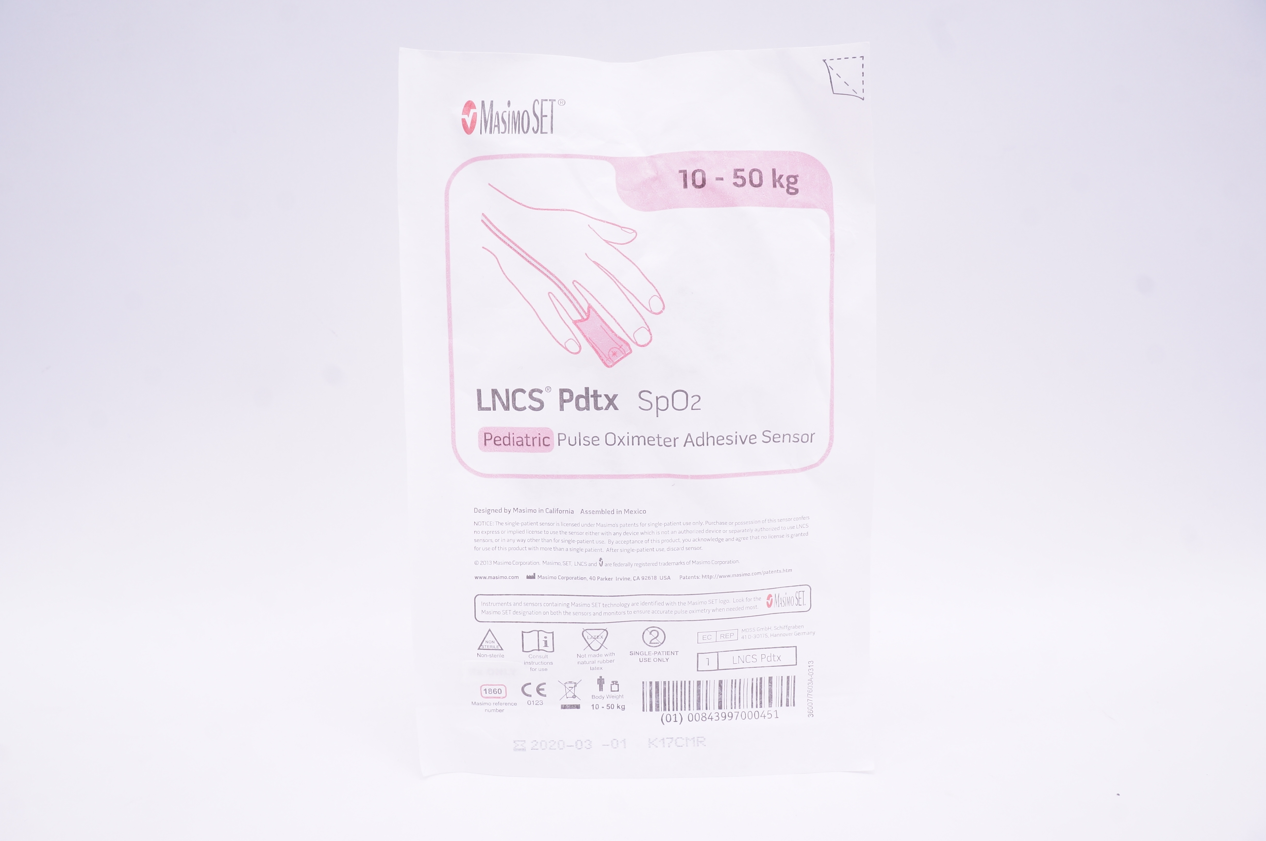 Masimo 1860 LNCS Pdtx SpO2 Pediatric Pulse Oximeter Adhesive Sensor 10-50 kg (x)