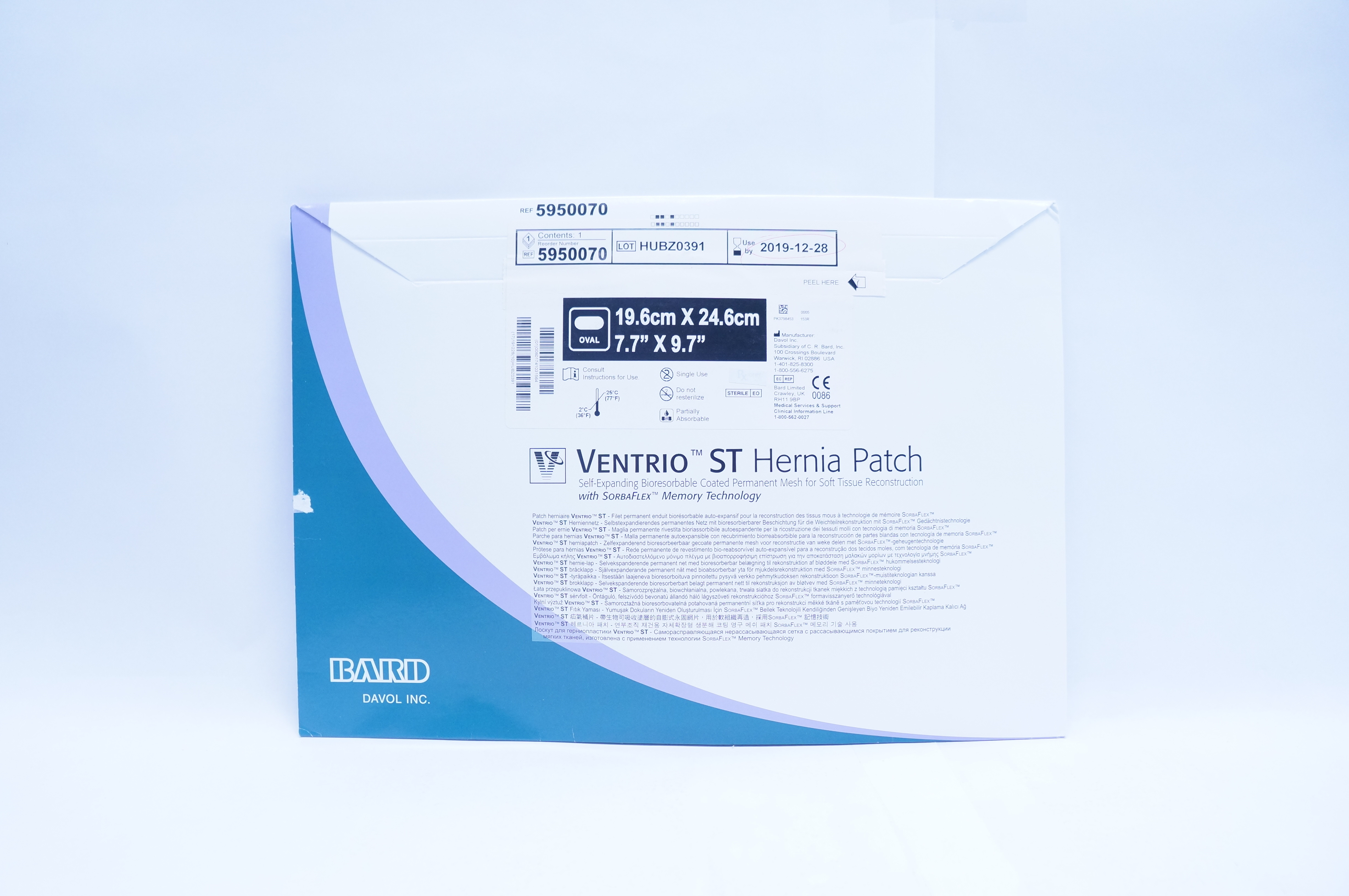 Bard 5950070 Davol Ventrio ST Hernia Patch 7.7inch x 9.7inch (x)