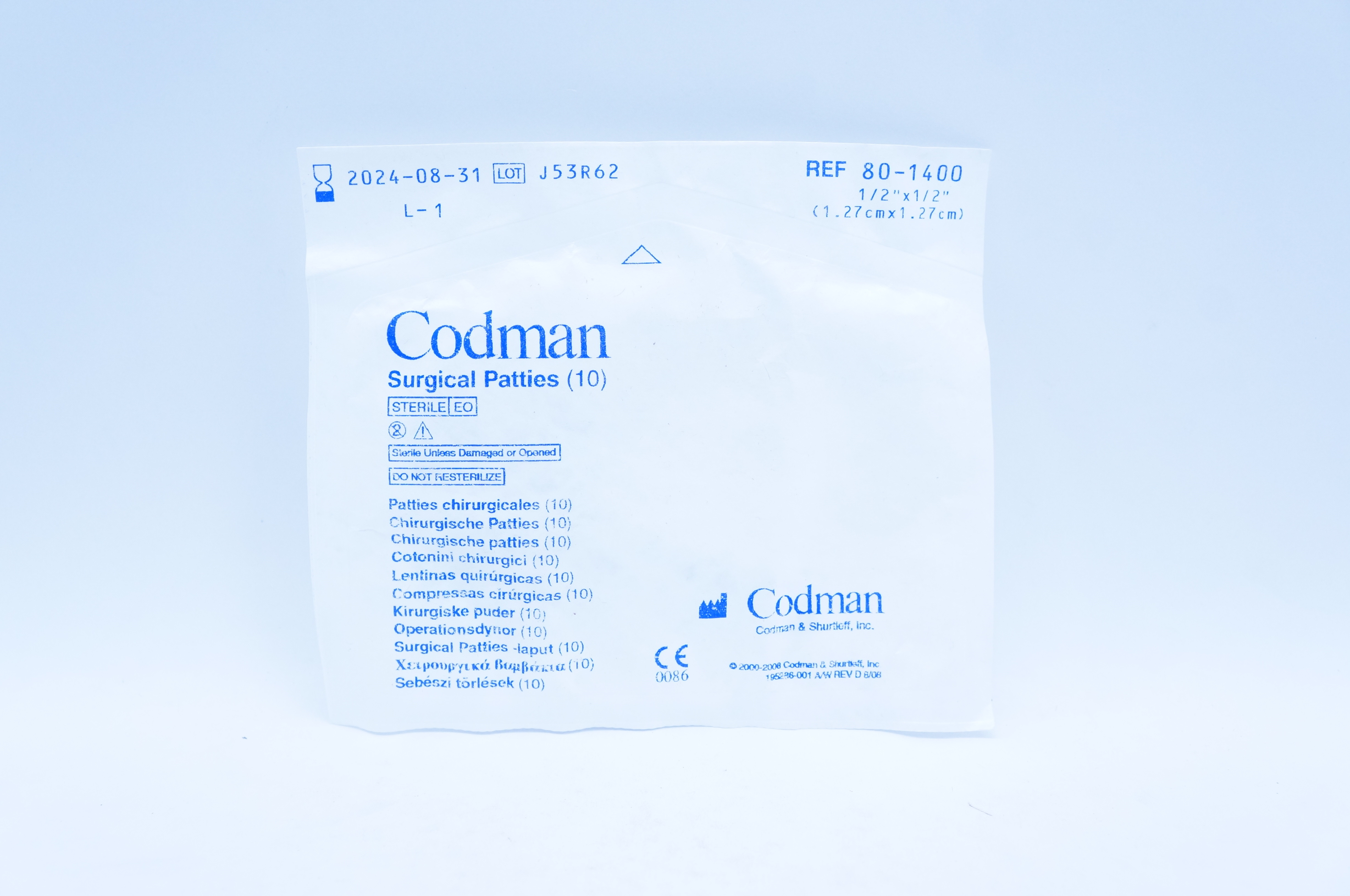 Codman 80-1400 Surgical Patties 1/2inch x 1/2inch - Pack of 10