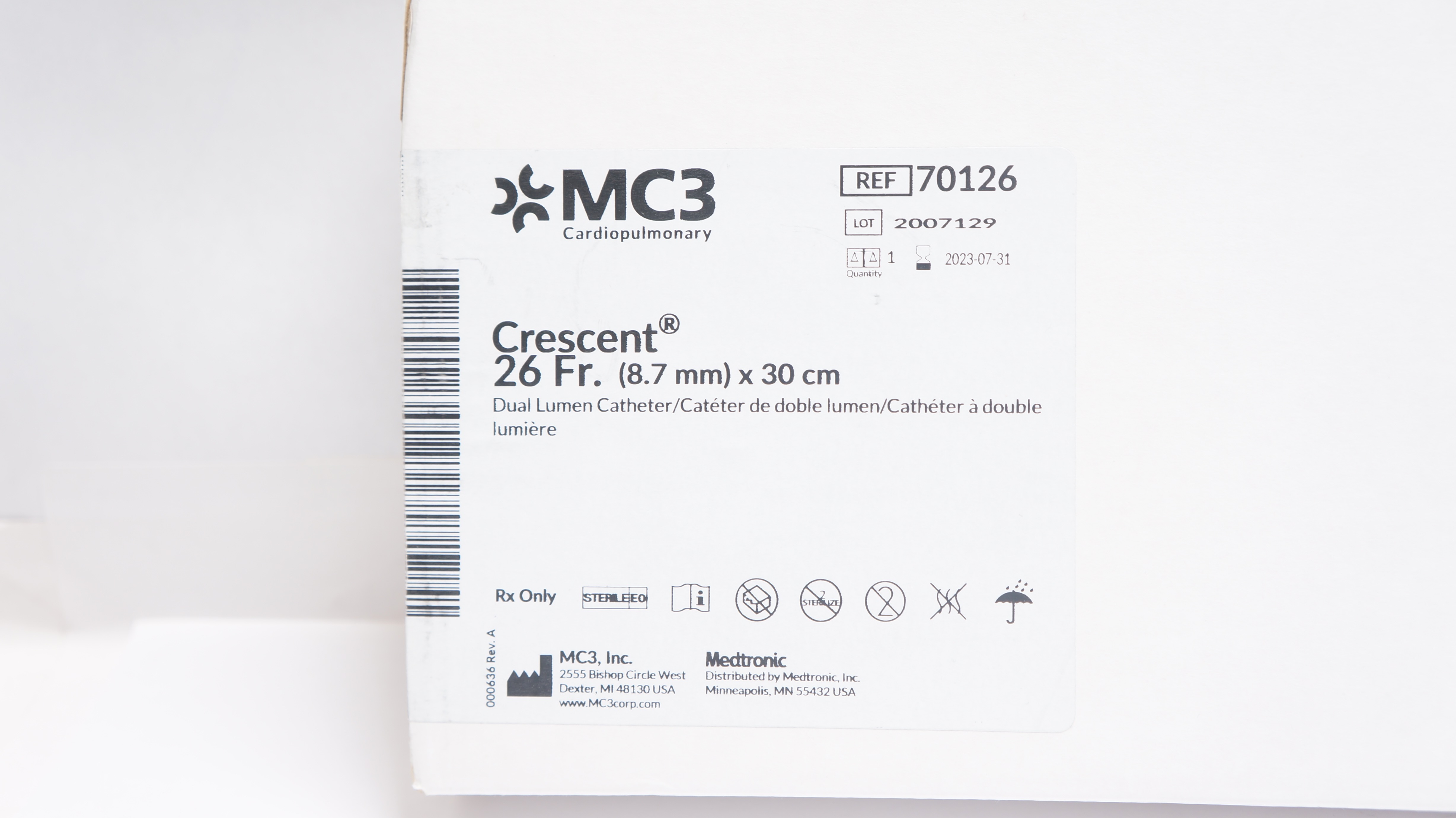 MC3 70126 Crscent Dual Lumen Cath. 26Fr x 30cm (x)