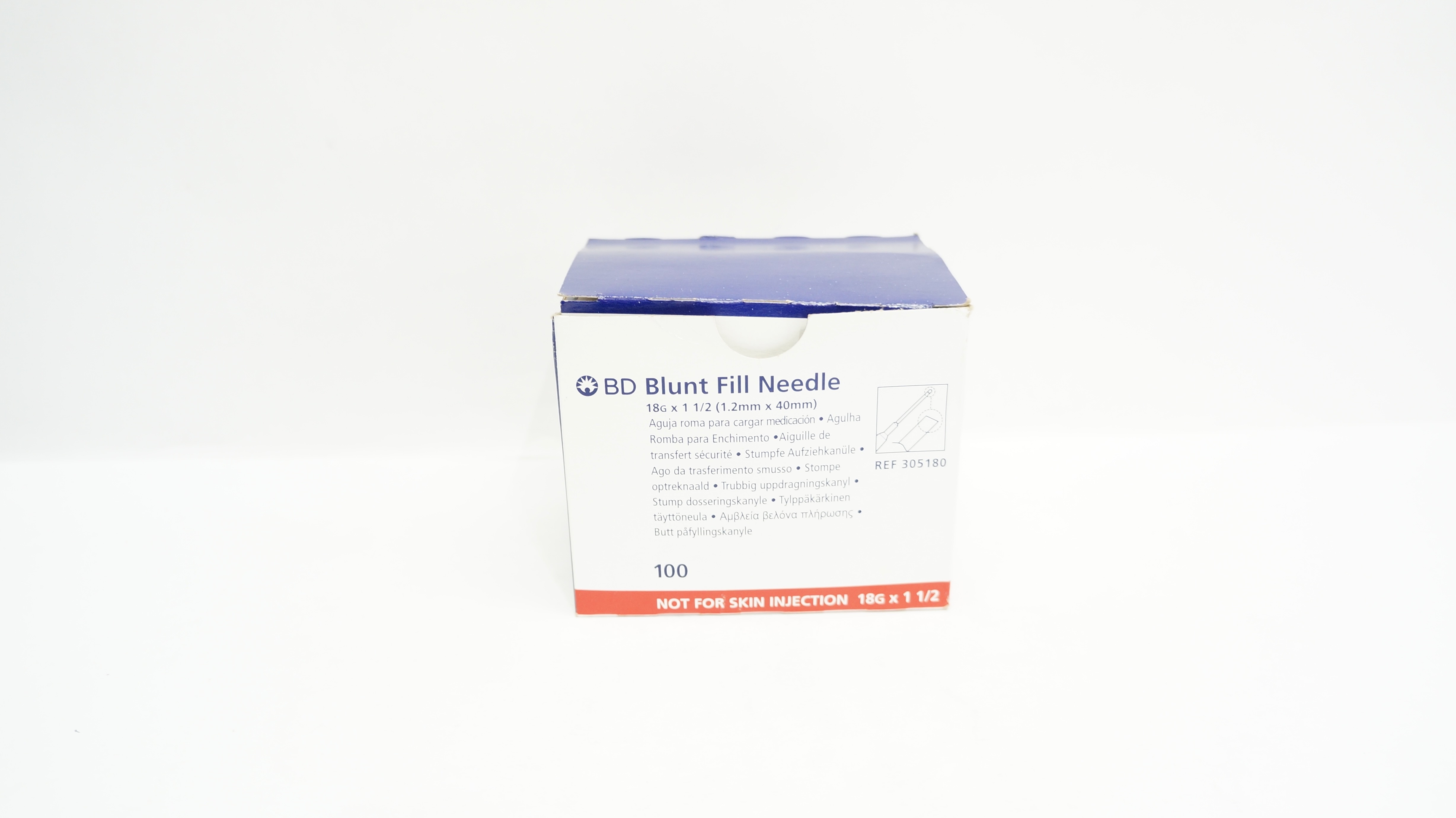 BD 305180 Blunt Fill Ndle Not For Skin Injection 18G x 1-1/2 - Box of 64