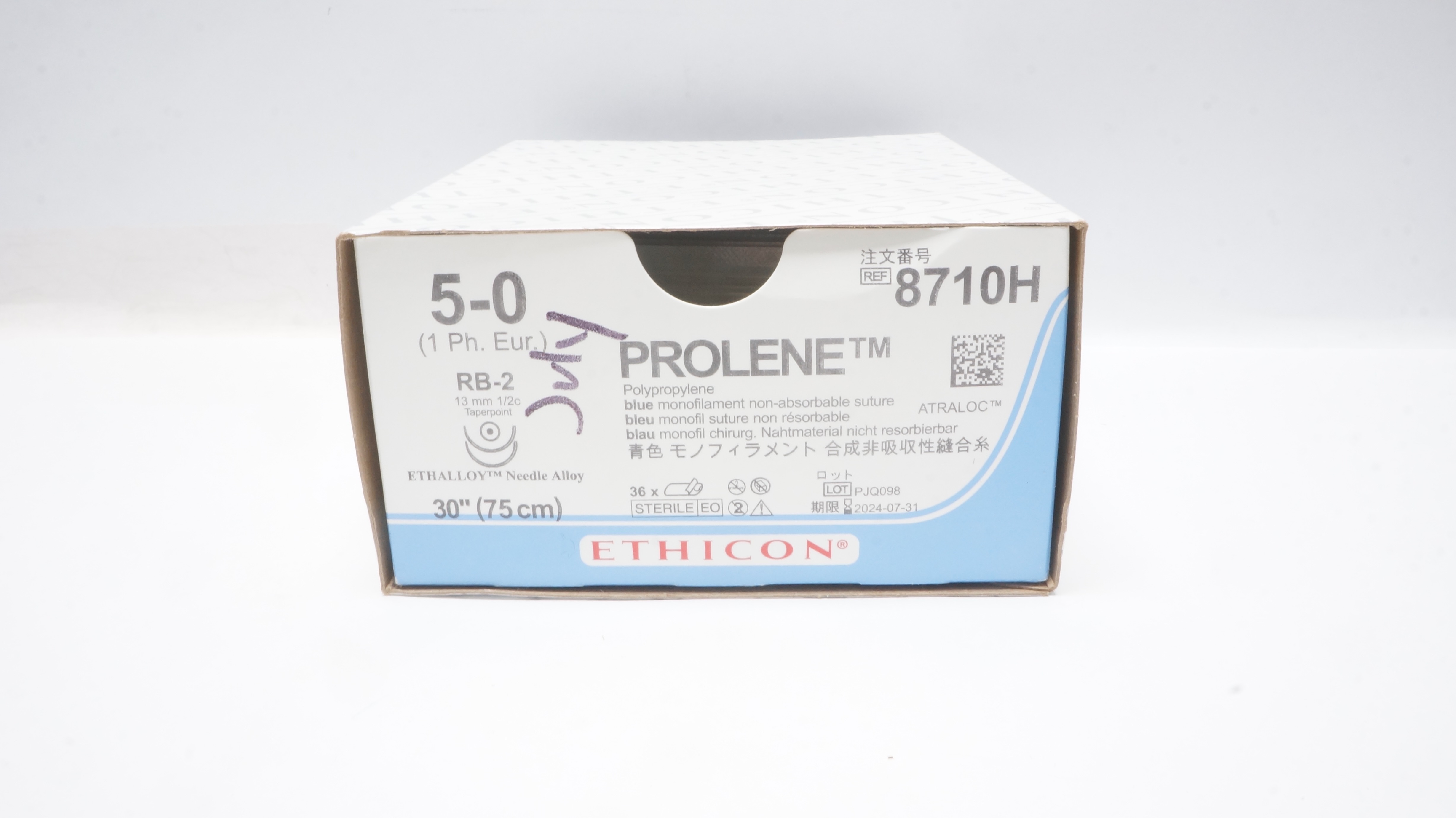 Ethicon 8710H 5-0 Prolene Stre RB-2 13mm 1/2c Taperpoint, 30inch (x) - Box of 23
