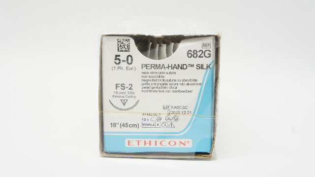 Ethicon 682G 5-0 Perma-Hand Silk FS-2 19mm 3/8c Reverse Cutting 18in - Box of 12