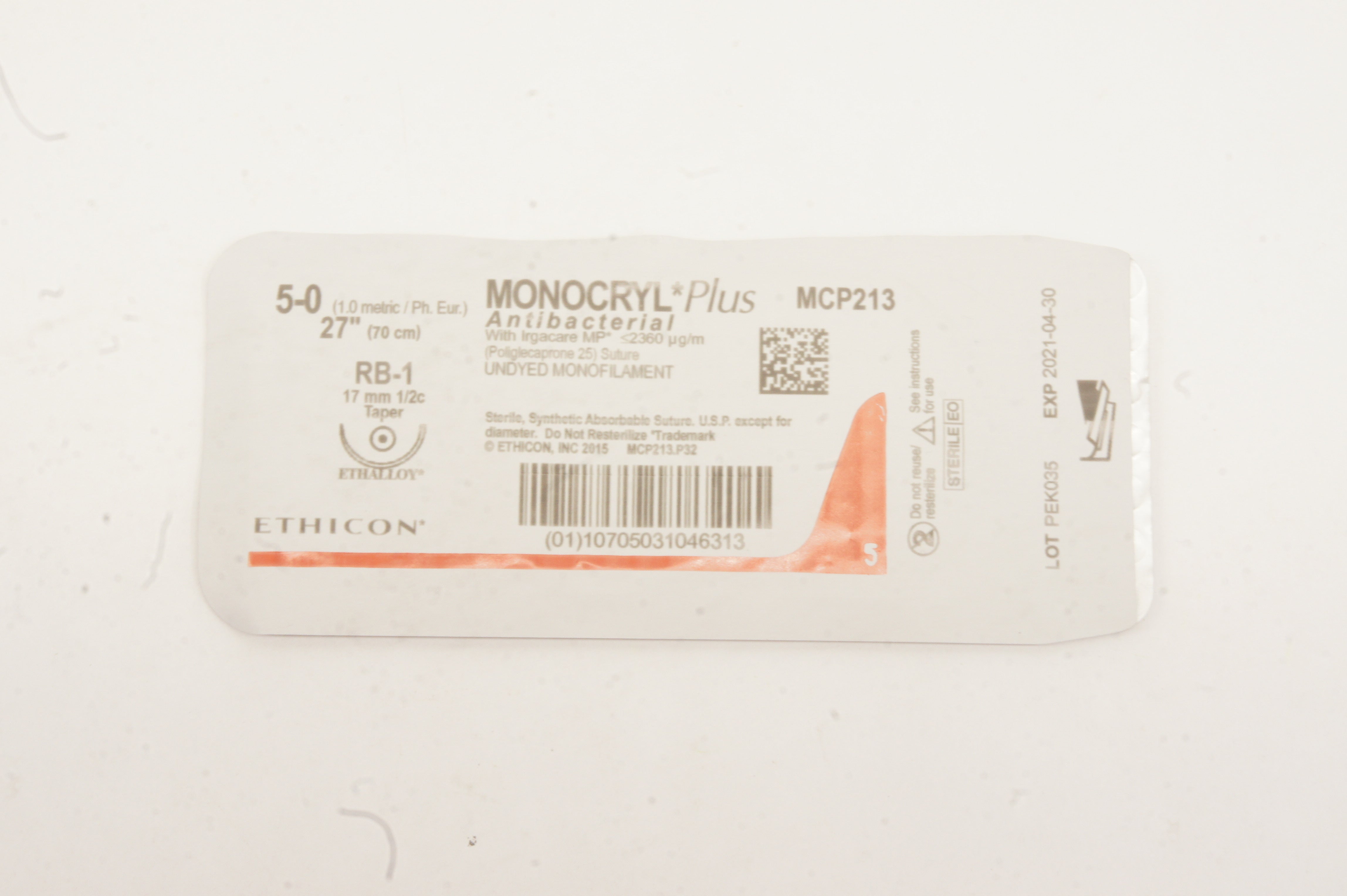 Ethicon MCP213 MONOCRYL Plus Stre, Taper Point, RB-1 17mm 1/2c, 27in (x)