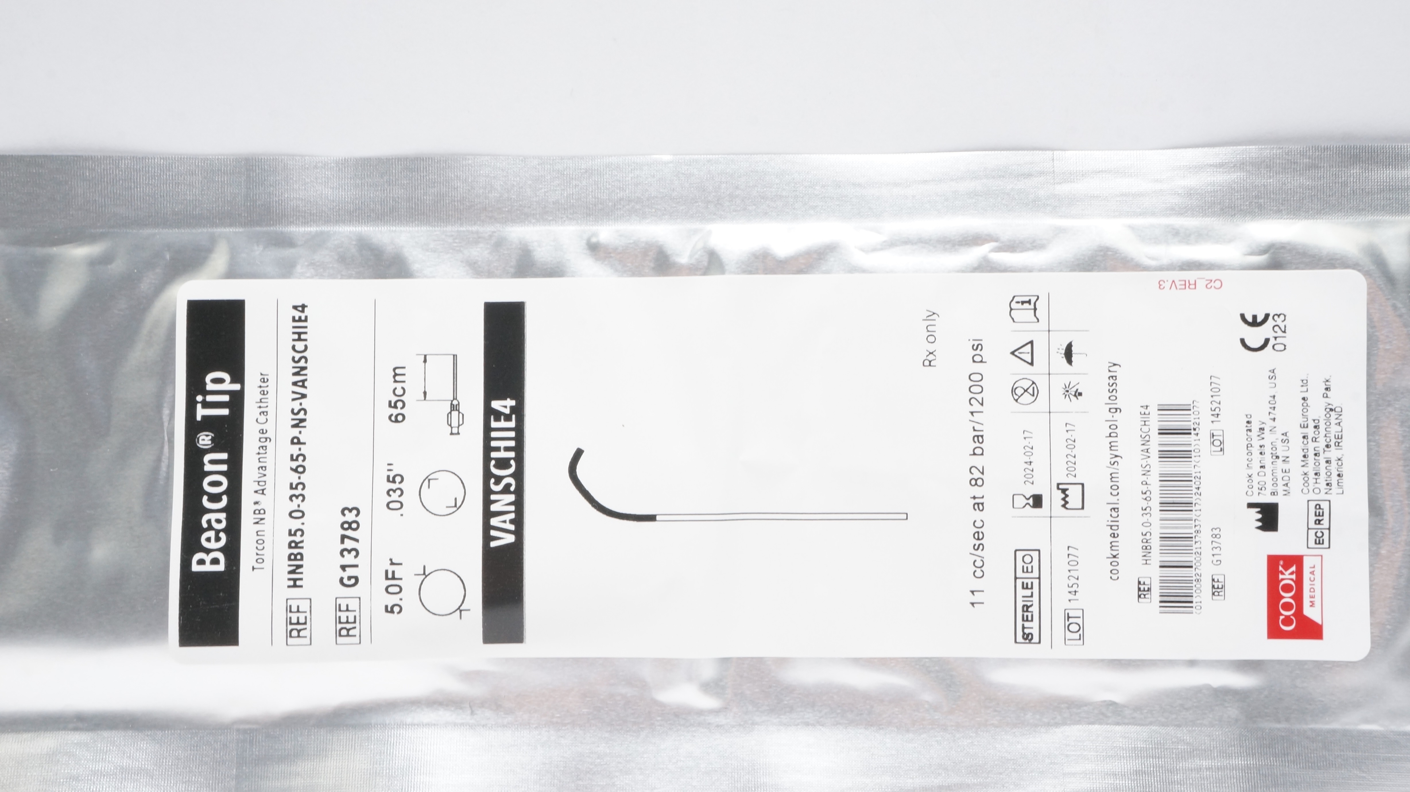 Cook Medical G13783 Torcon Advantage Cath. Vanschie4 5.0Fr x .035inch x 65cm(x)