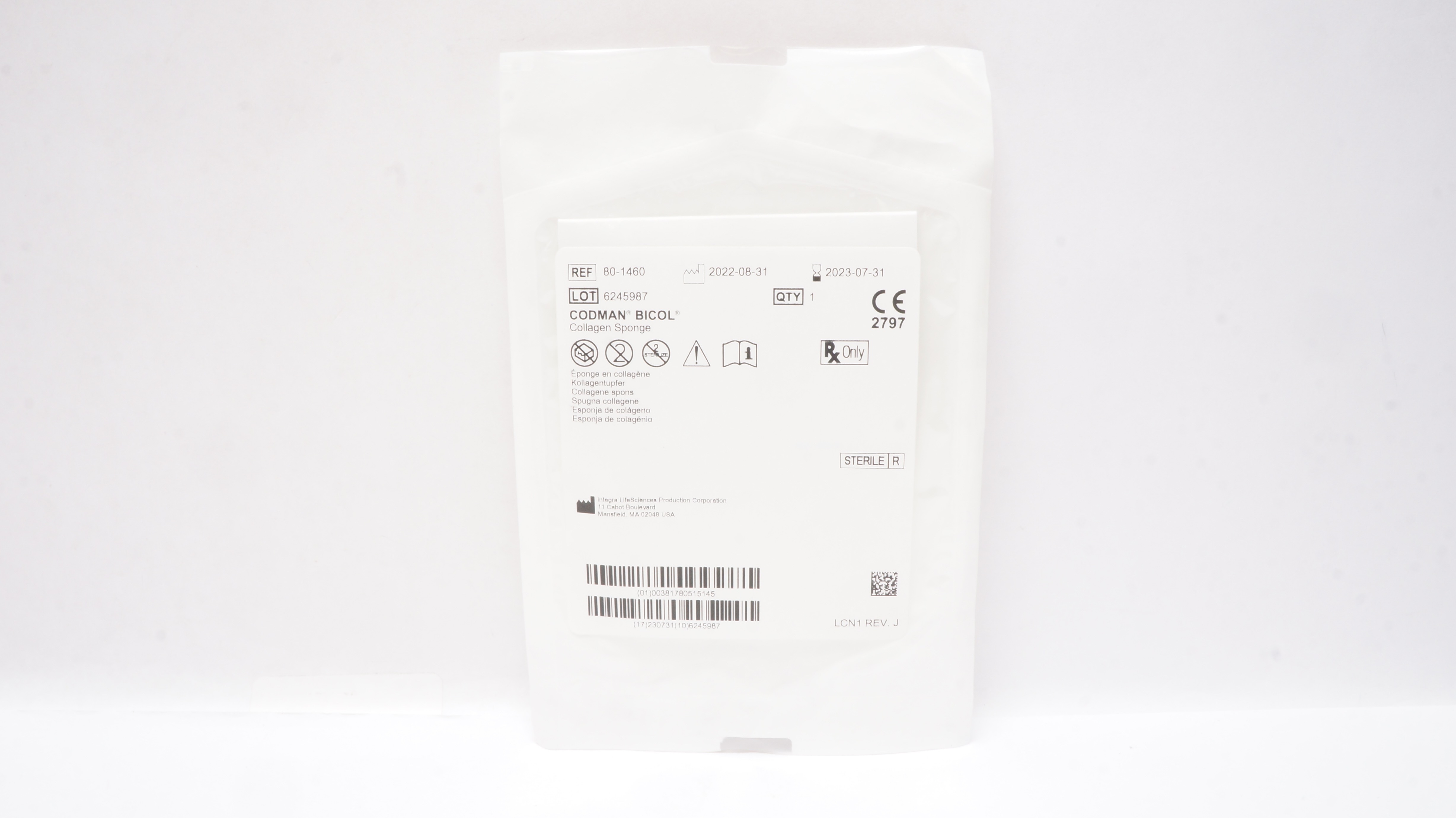 Integra LifeSciences 80-1460 Codman Bicol Collagen Sponge, Sterile