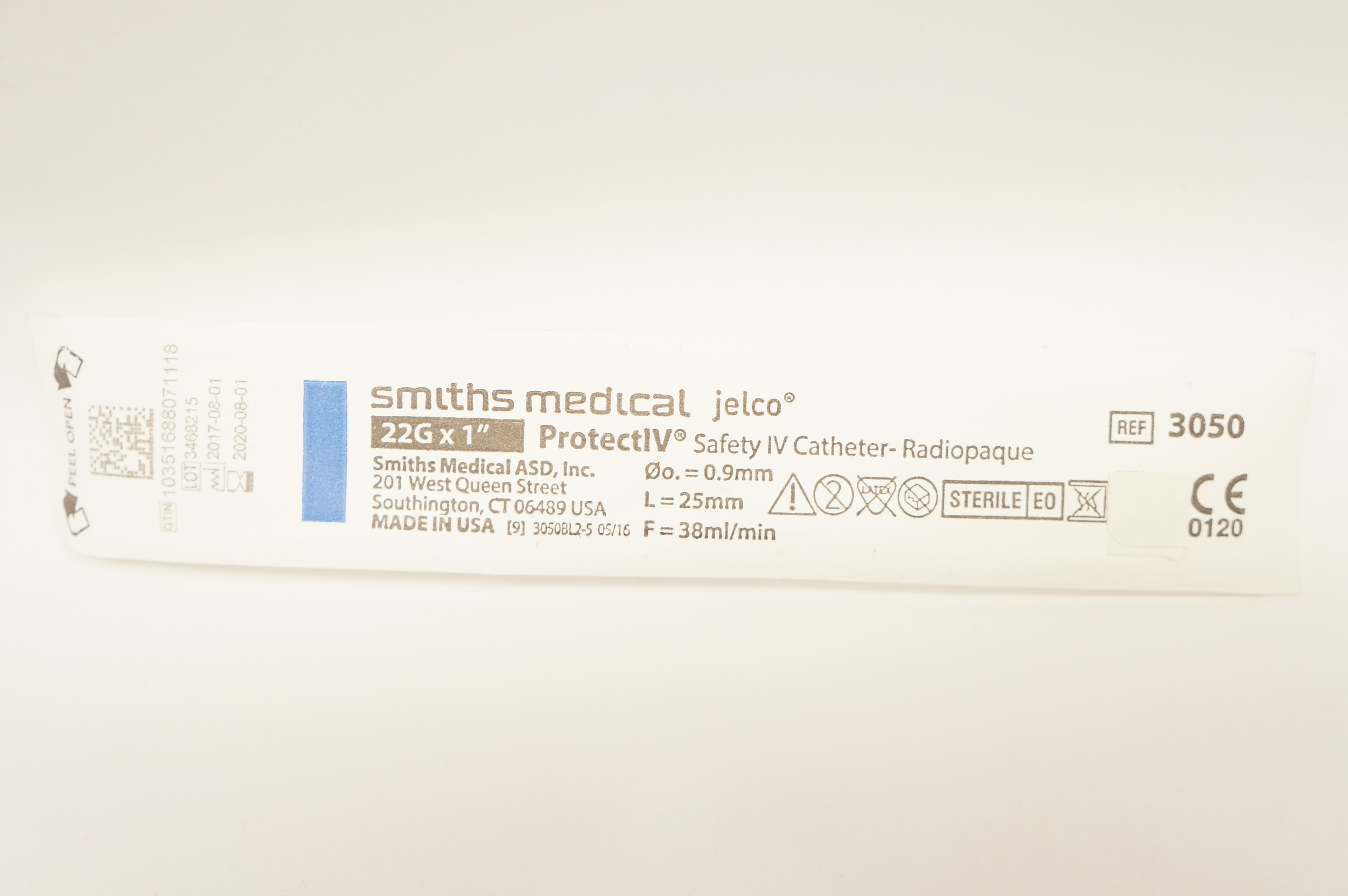 Smiths Medical 3050 JELCO ProtectIV Safety I.V. Cath. 22G x 1inch (x)