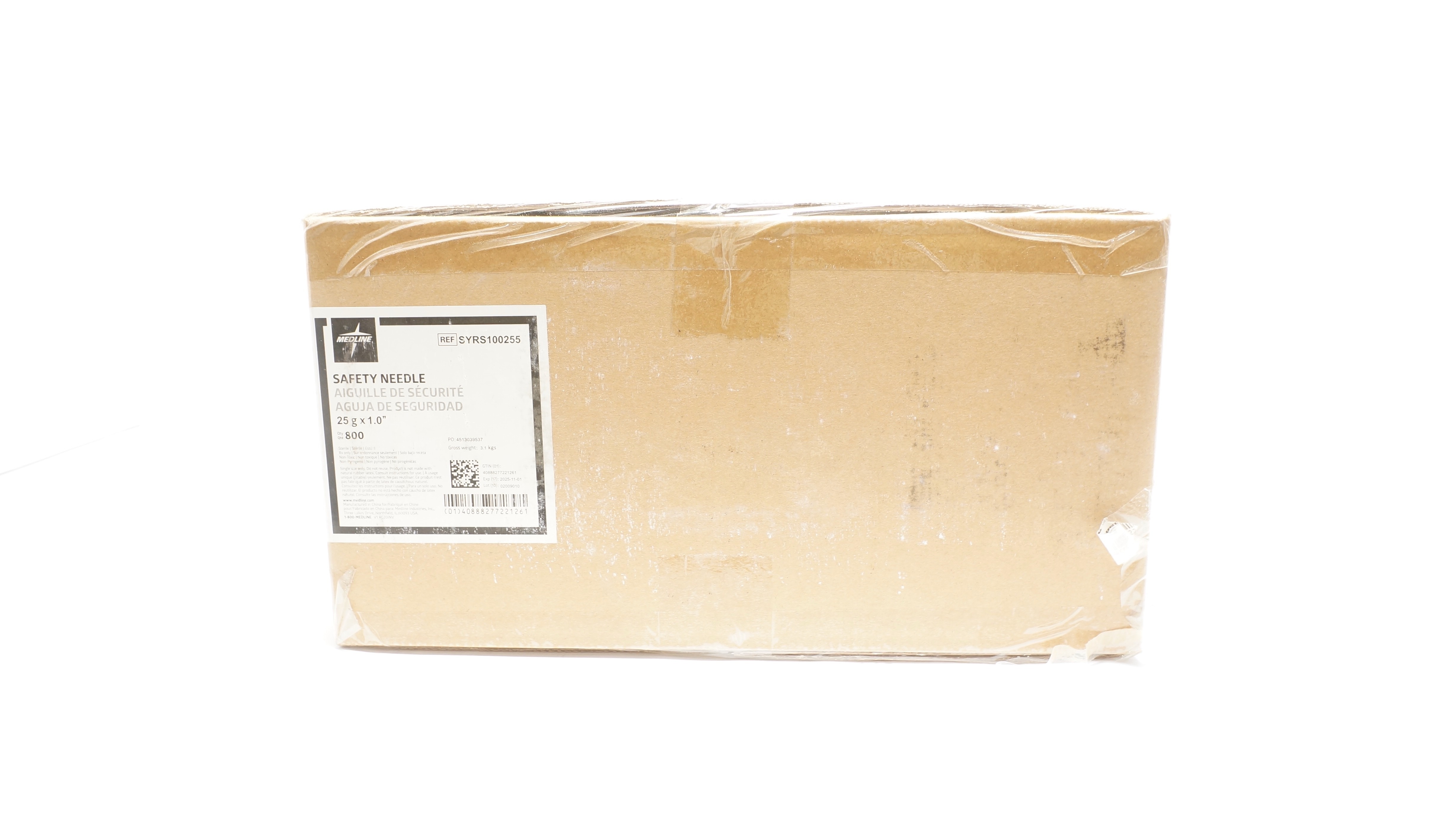 Medline SYRS100255 Safety Needle 25G x 1.0inch (x) - Case of 800