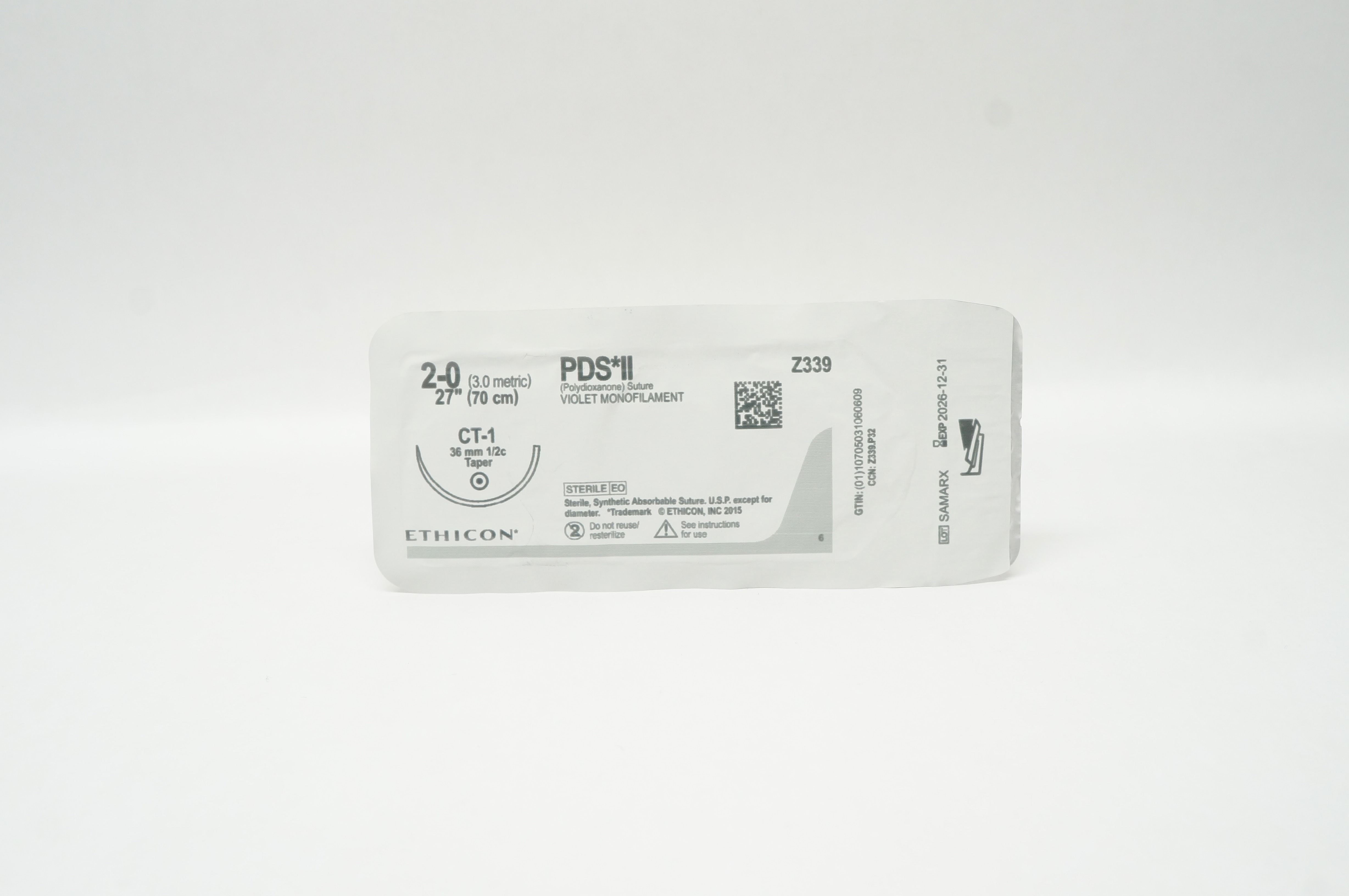 Ethicon Z339 2-0 PDS II, CT-1, 36mm 1/2c Taper, 27inch