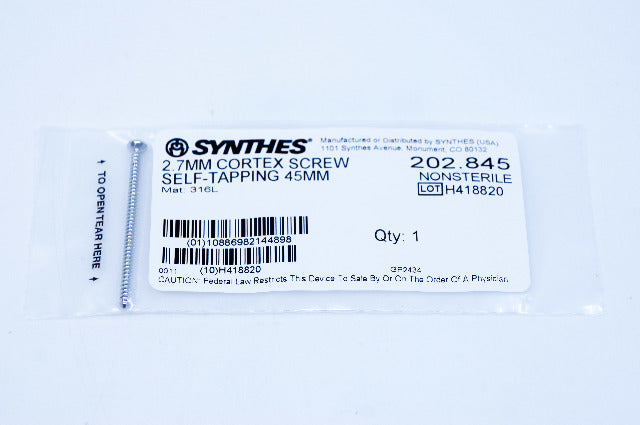 Synthes 202.845 2.7mm Cortex Screw Self-Tapping 45mm