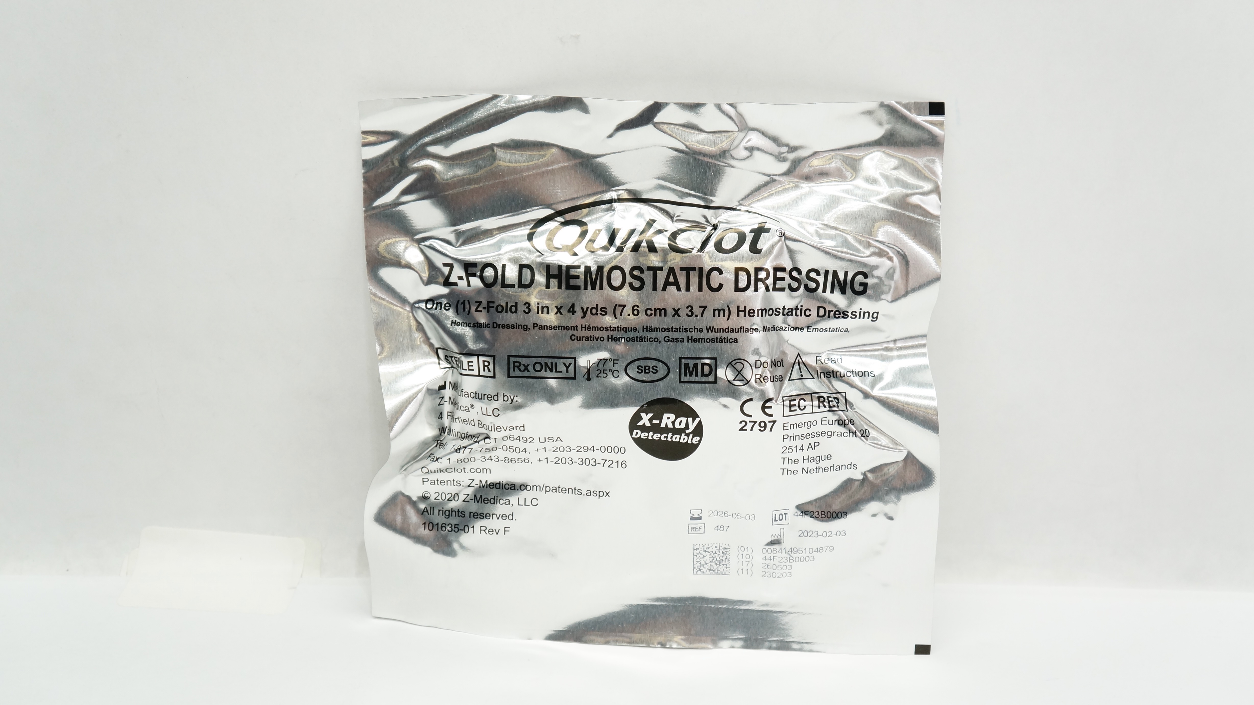 Z-Medical 0487 QuikClot Z-Fold Hemostatic Dressing 3inch x 4yds