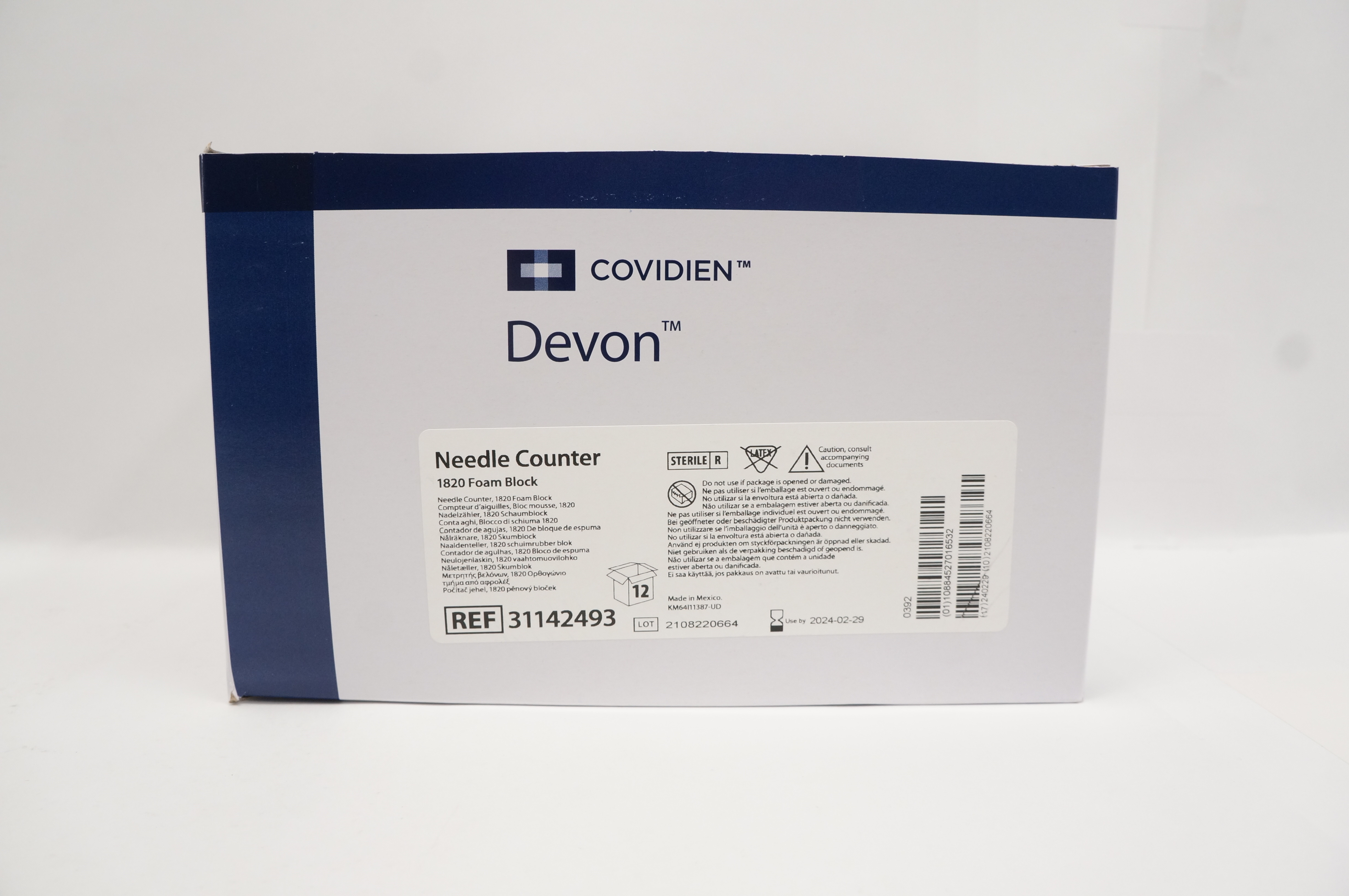 Covidien 31142493 Devon Ndle Counter 1820 Foam Block - Box of 12