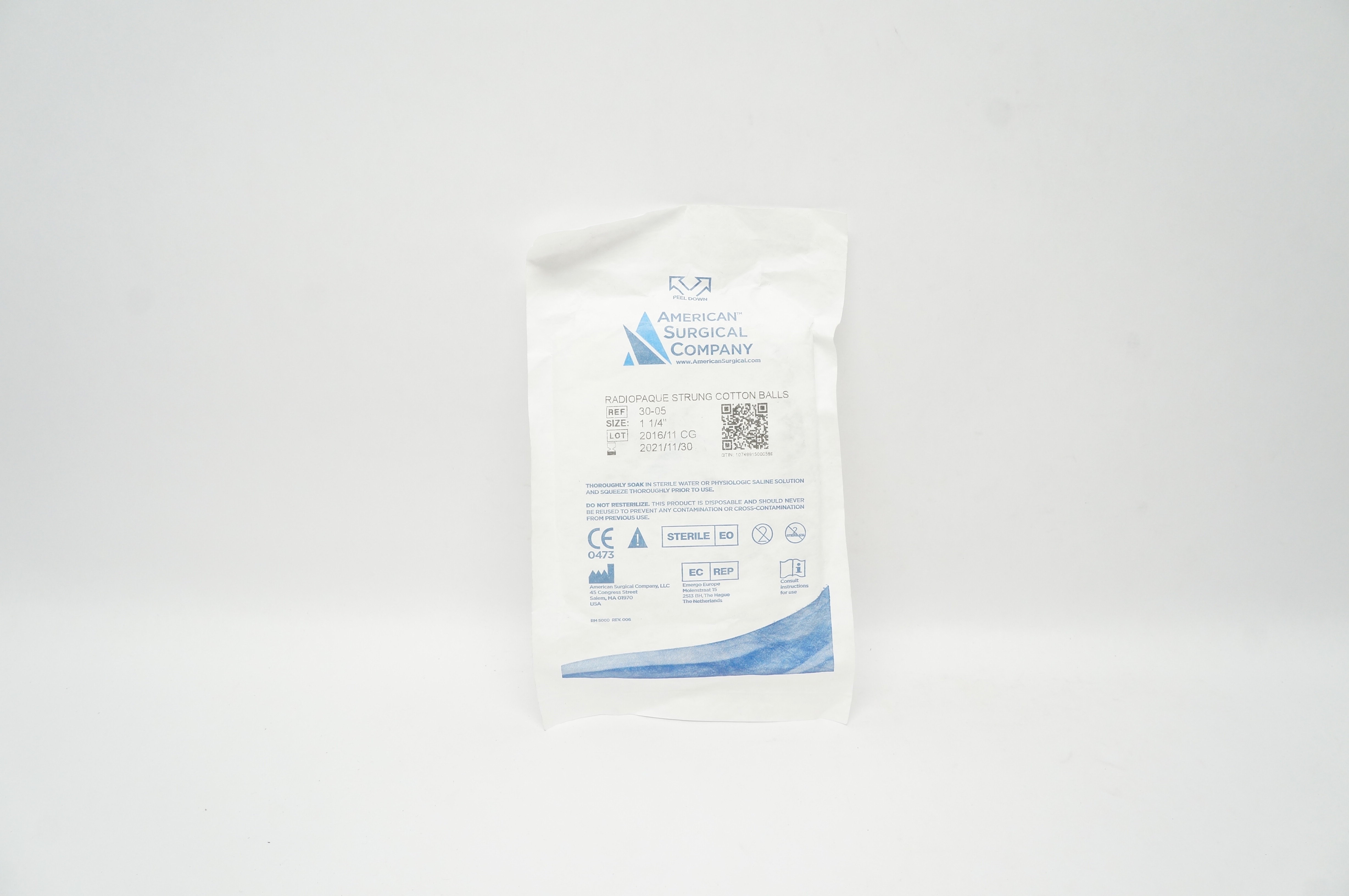American Surgical Company 30-05 Radiopaque Strung Cotton Balls 1-1/4inch (x)