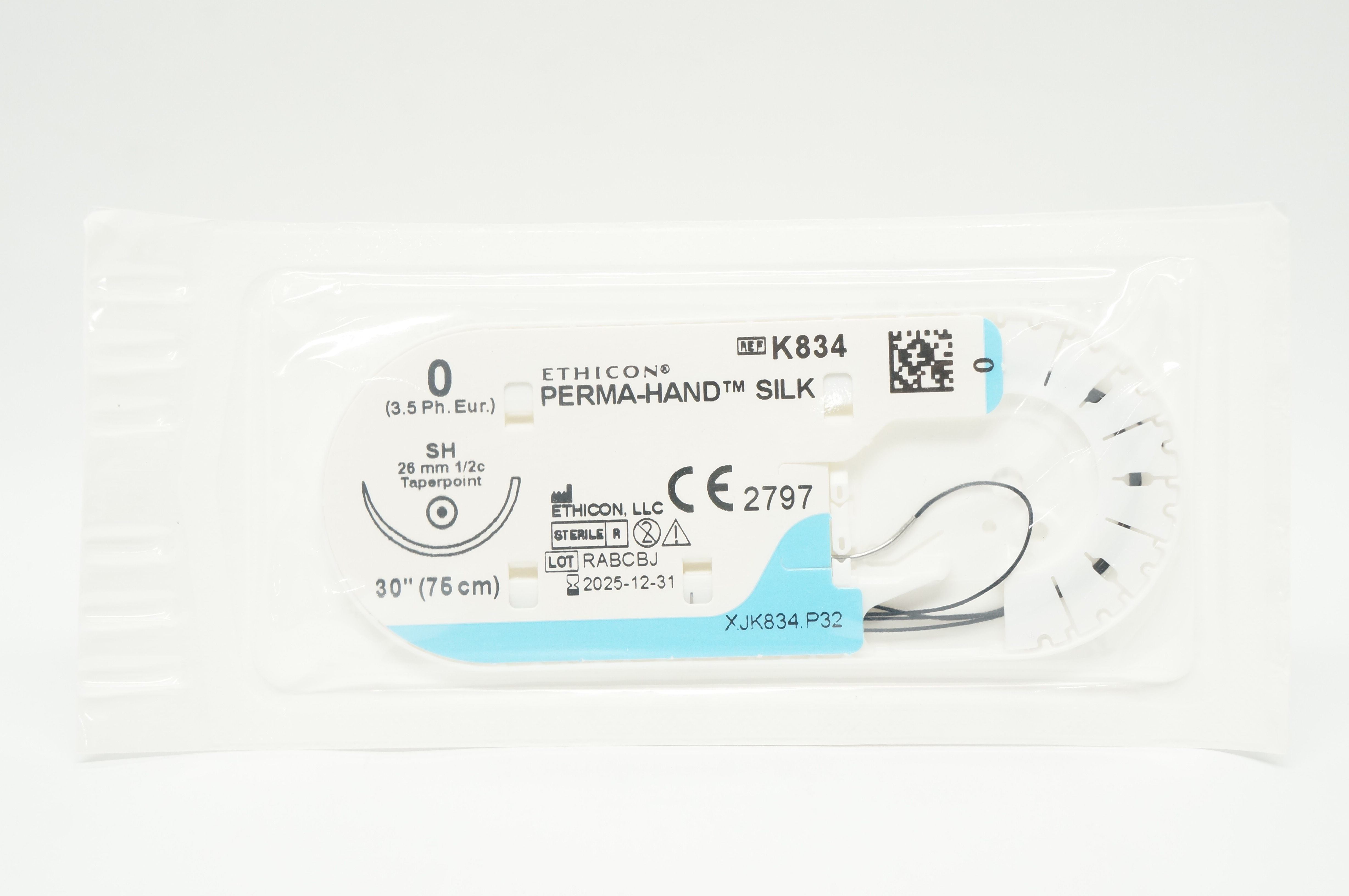 Ethicon K834 0 Perma-Hand Silk SH 26mm 1/2c Taper, 30inch