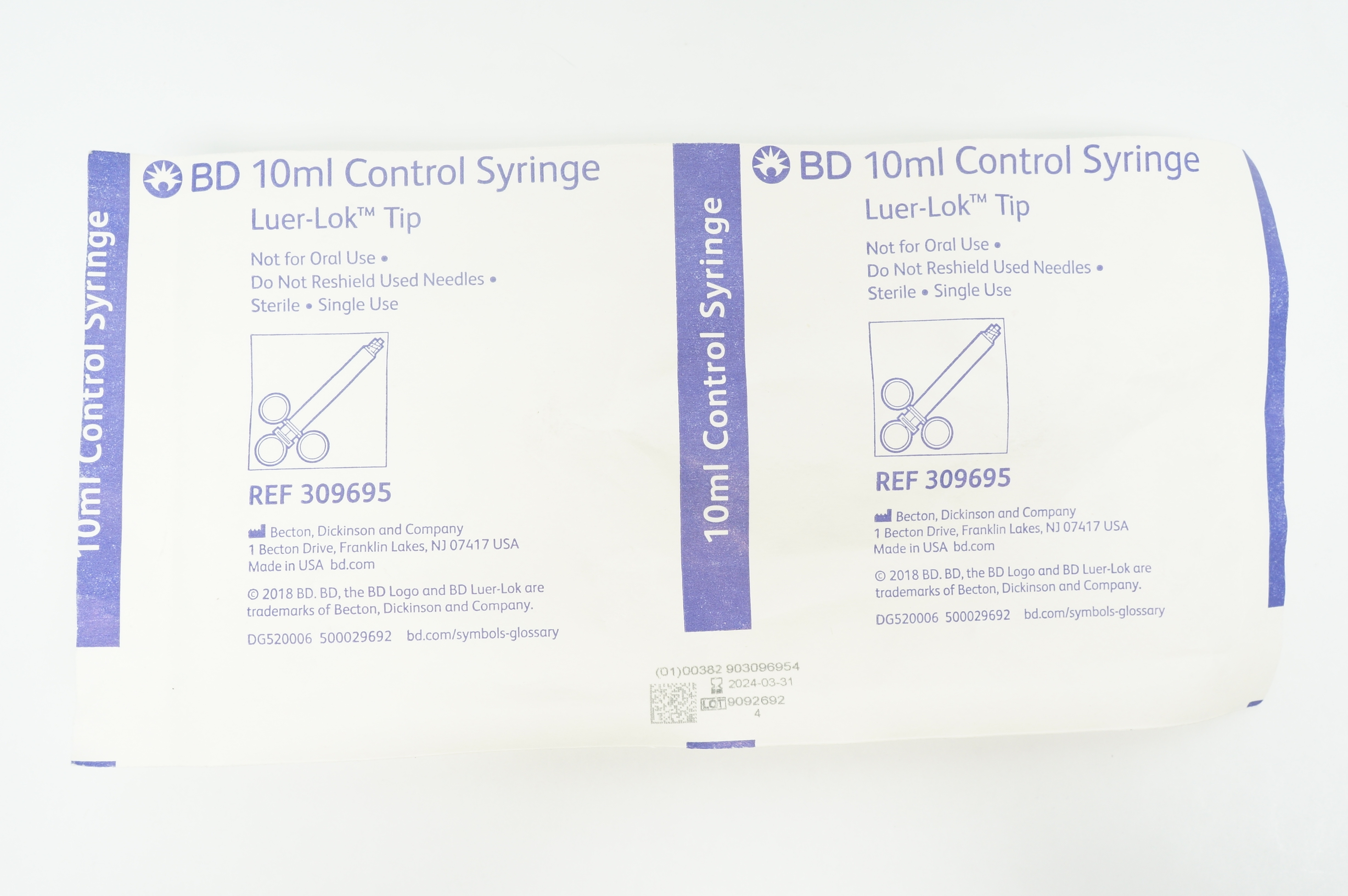 BD 309695 Control Syringe, Luer-Lok Tip, 10ml