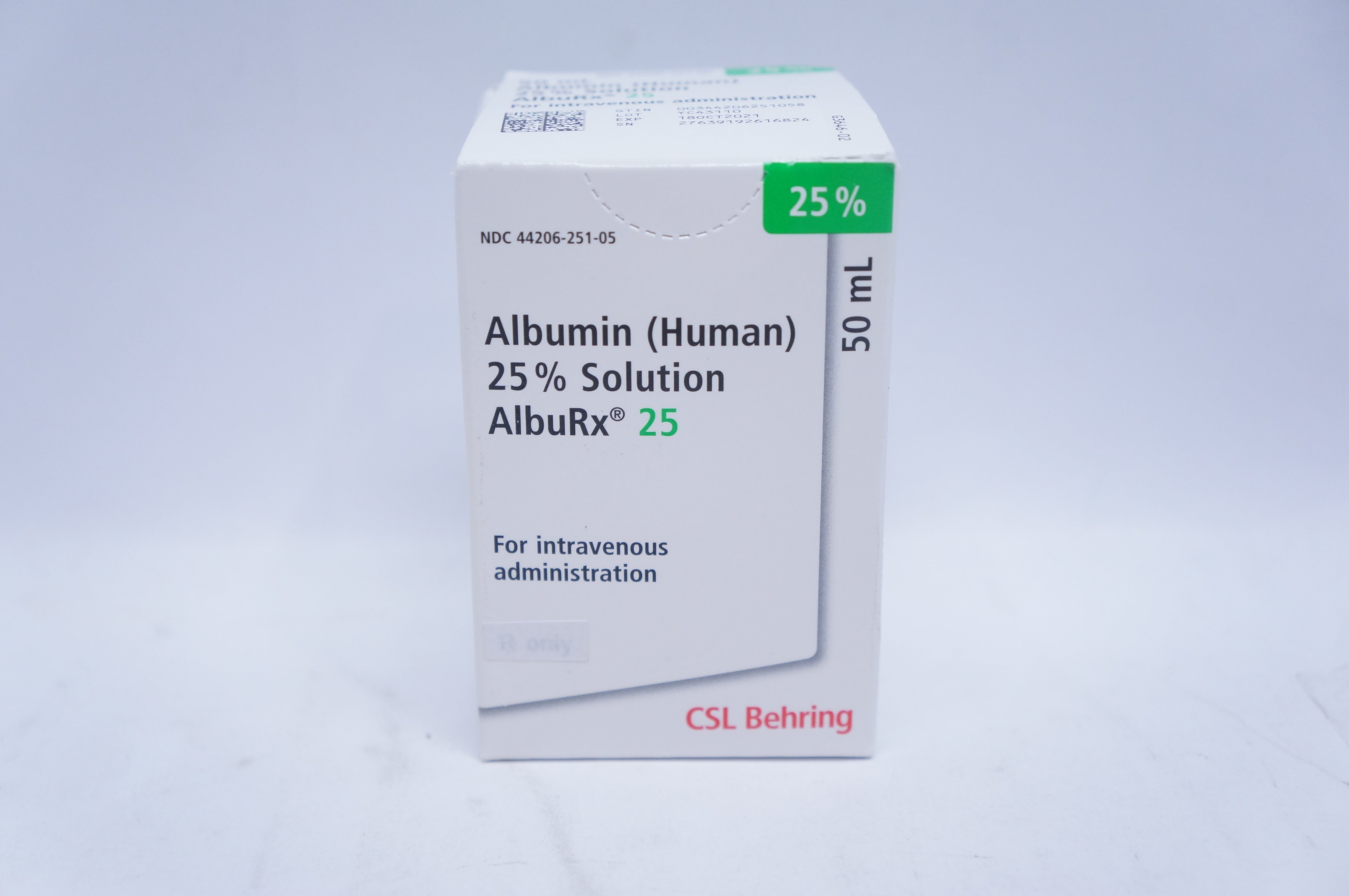 CSL Behring NSN 44206-251-05 Albumin (Human) 25% Solution AlbuRx 25, 50ml