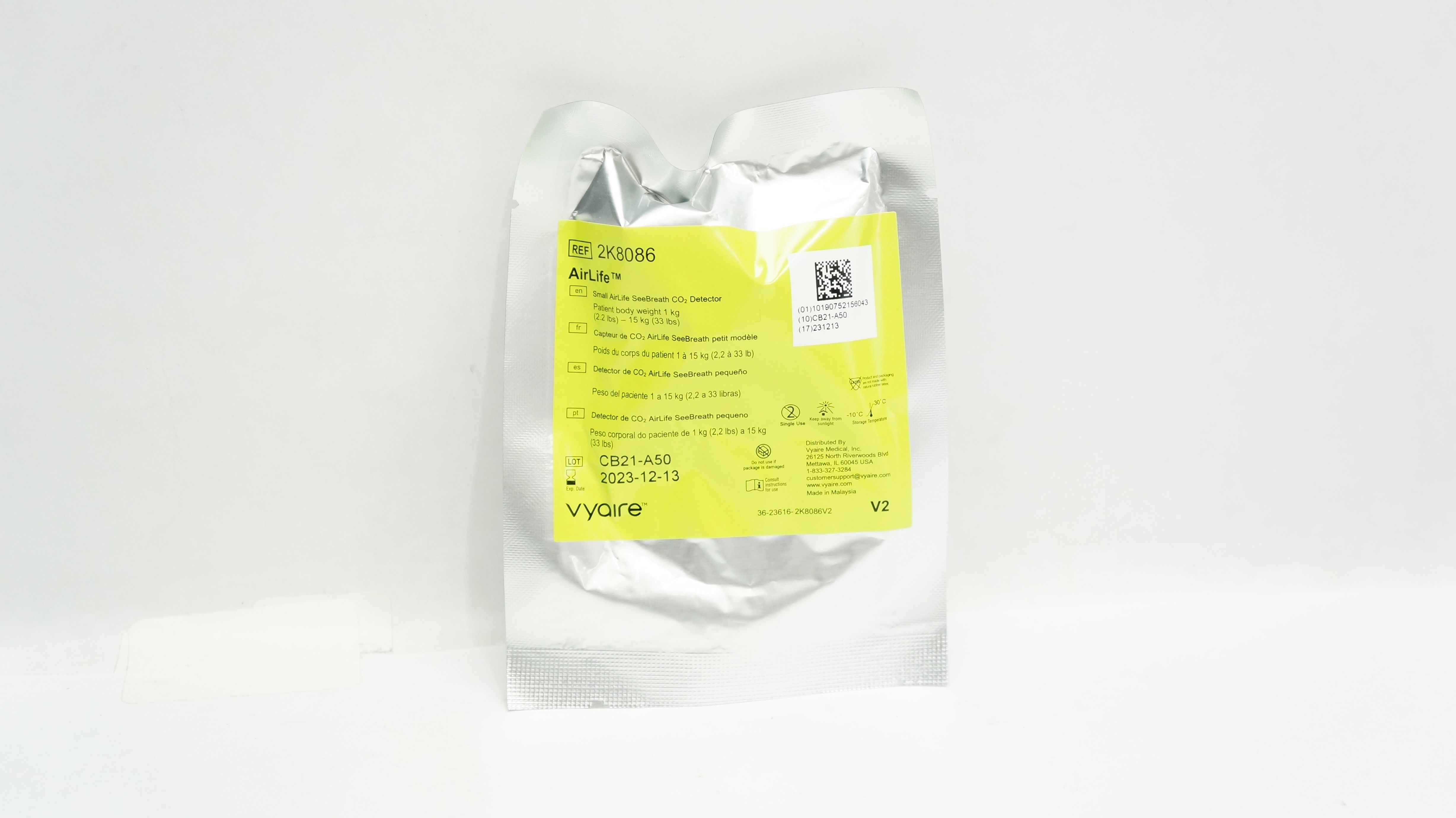 Vyaire 2K8086 AirLife Small SeeBreath CO2 Detector 2.2-33 lbs (x)