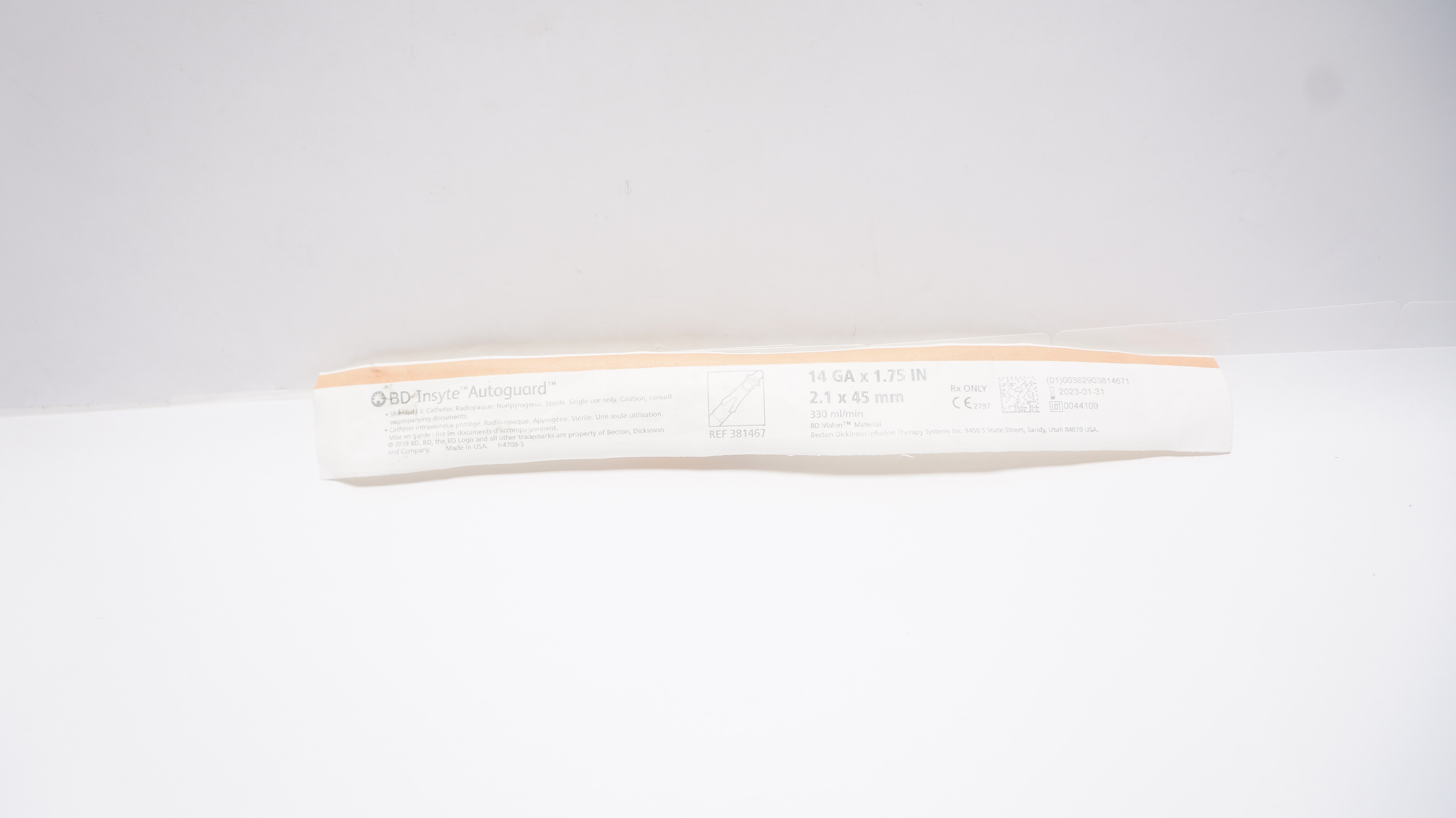 BD 381467 Insyte Autoguard Shielded IV Cath. 14GA x 1.75inch 330ml/min (x)