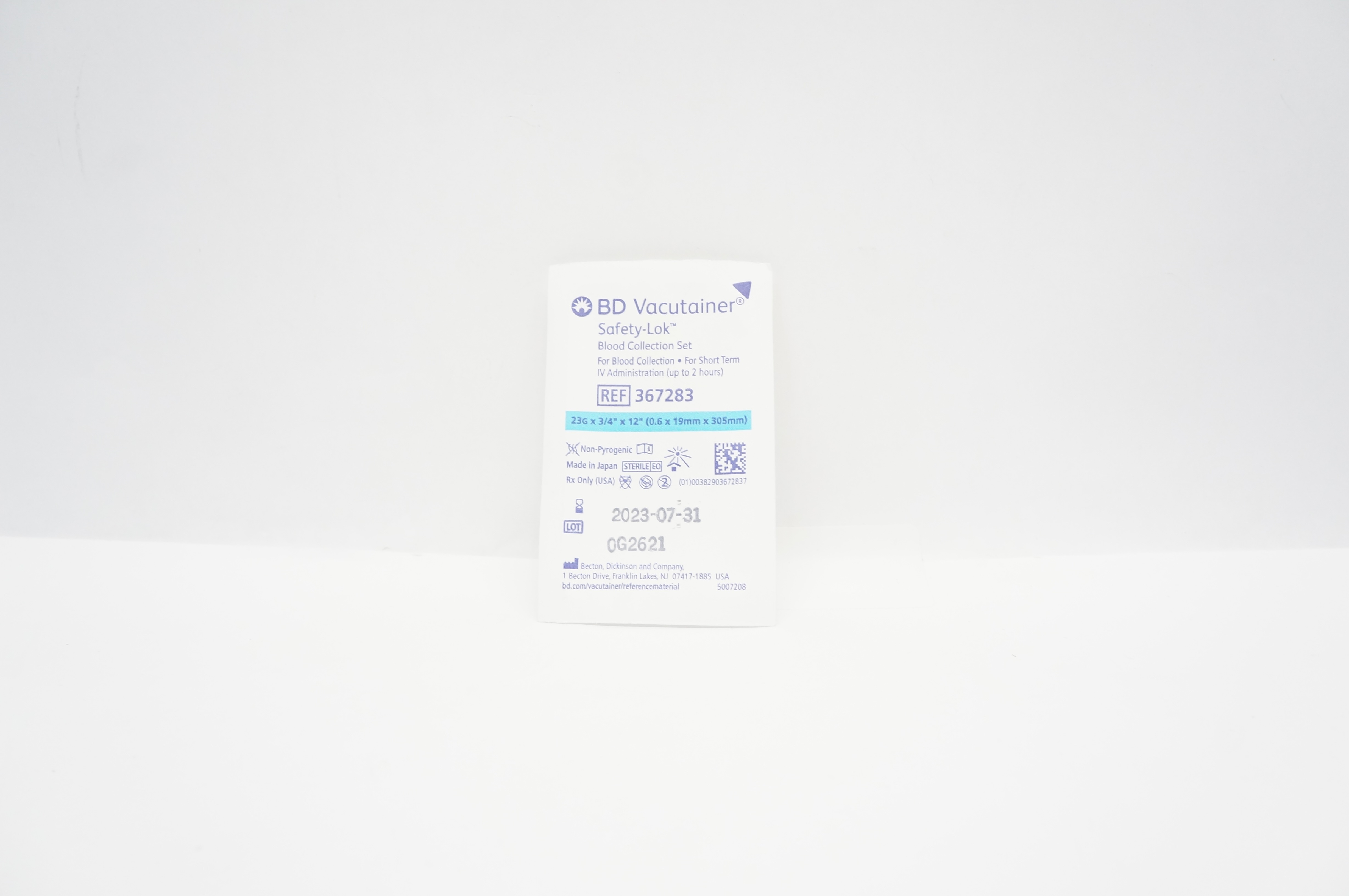 BD 367283 Vacutainer Safety-Lok Blood Collection Set 23G x 3/4inch x 12inch