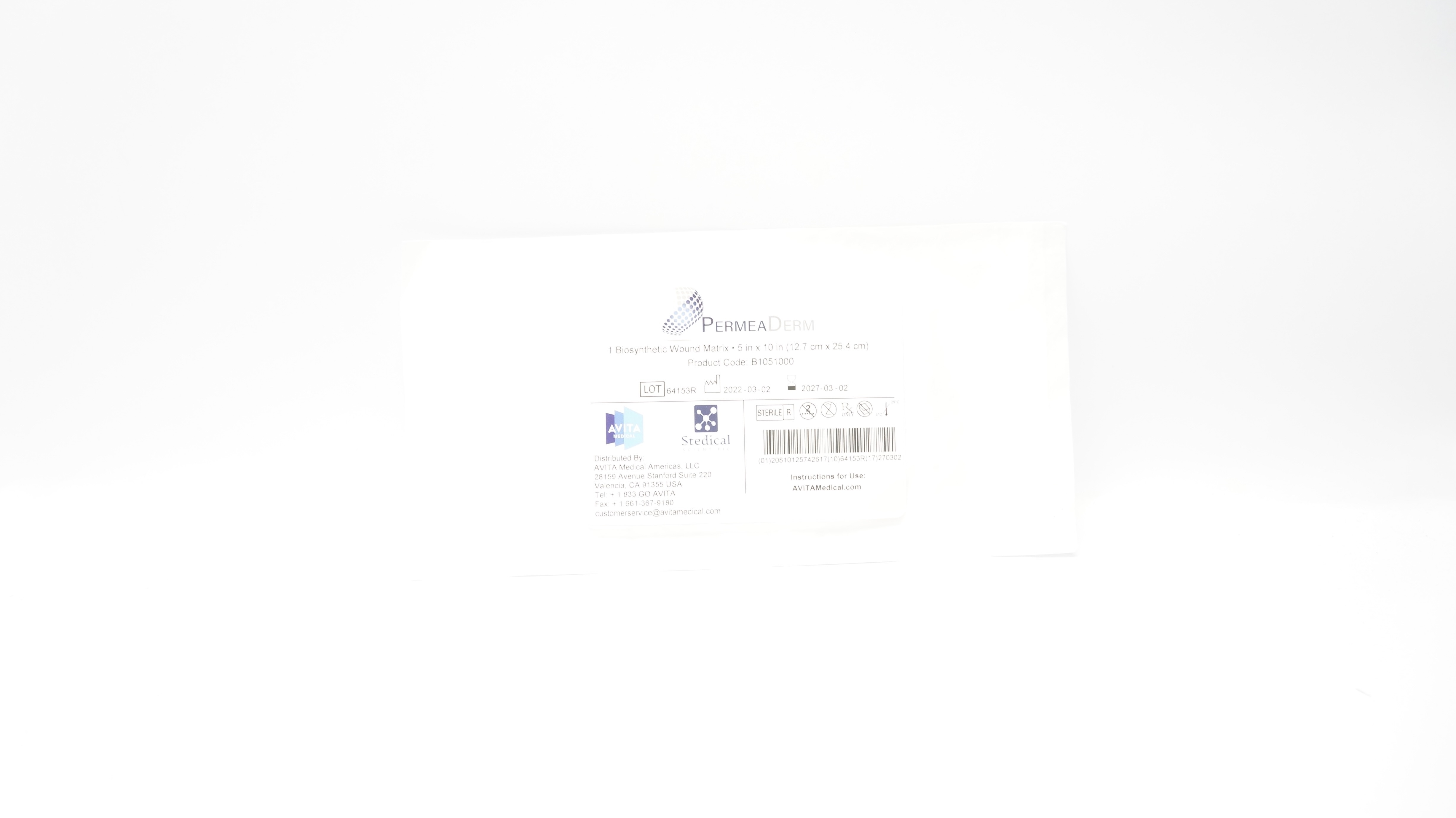 AVITA Medical B1051000 PermeaDerm 1 Biosynthetic Wound Matrix 5inch x 10inch