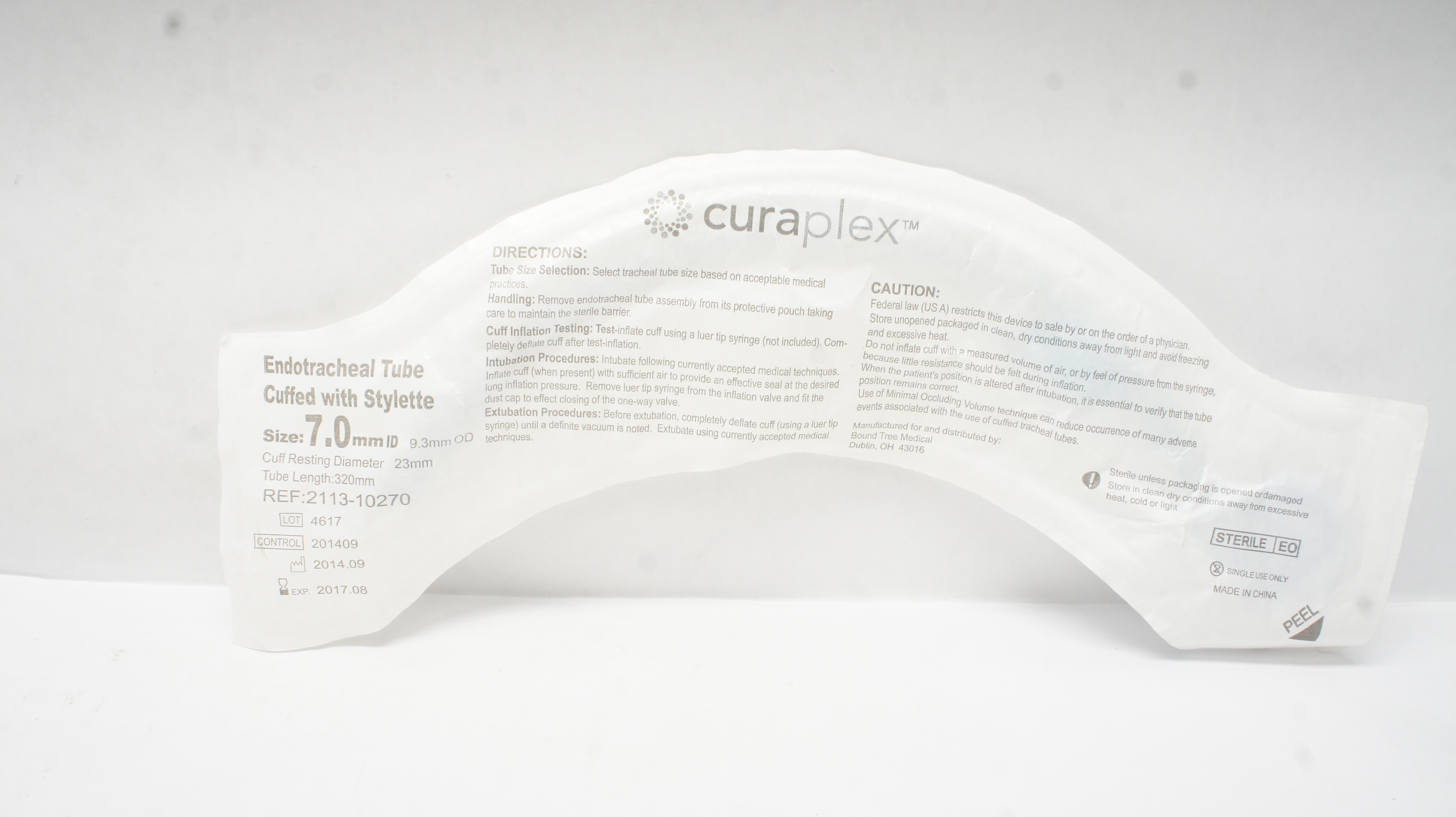 CuraPlex 2113-10270 Endotracheal Tube Cuffed W/Stylette 7.0mm x 9.3mm (x)