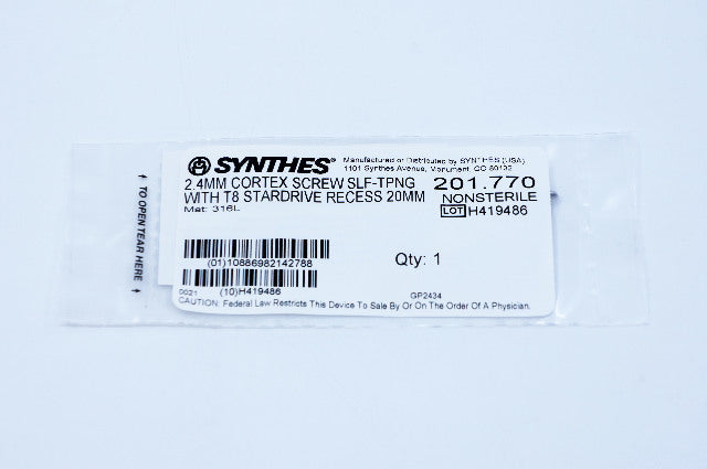 Synthes 201.770 2.4mm Cortex Screw Self-Tapping With T8 Stardrive Recess 20mm
