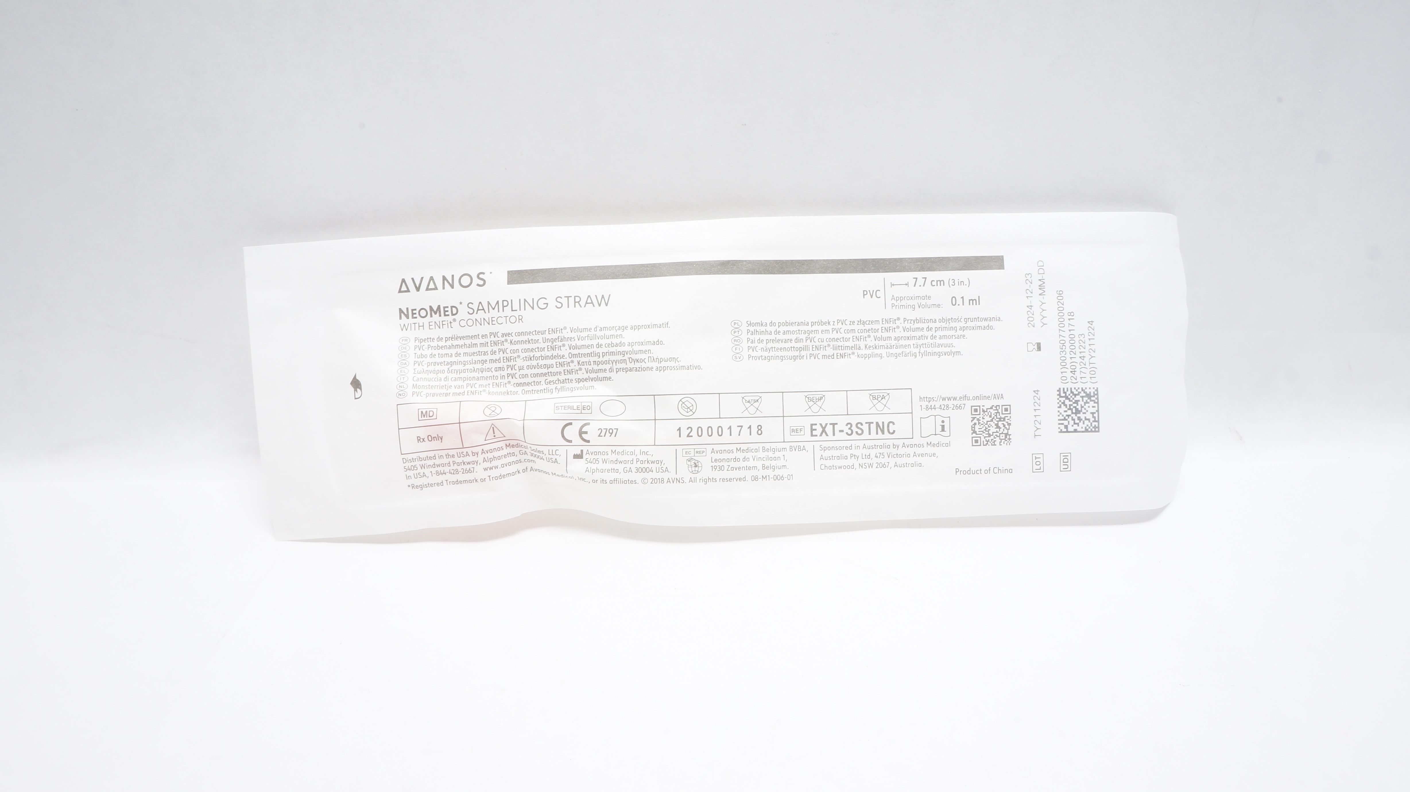 Avanos EXT-3STNC NeoMed Sampling Straw w/ENFIT Connector 3inch x 0.1mL