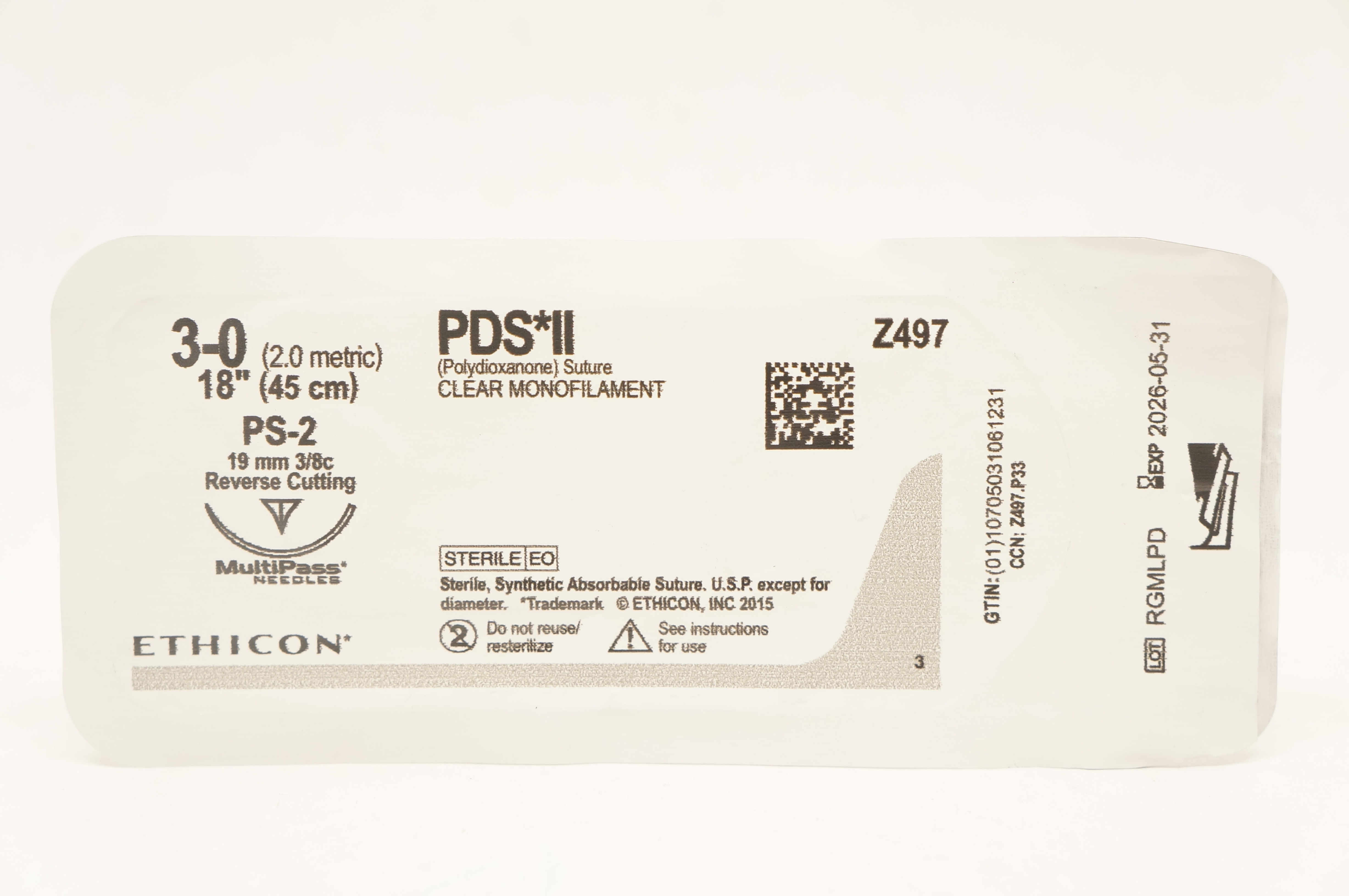 Ethicon Z497 3-0 PDS II, PS-2, 19mm 3/8c Reverse Cutting, 18inch