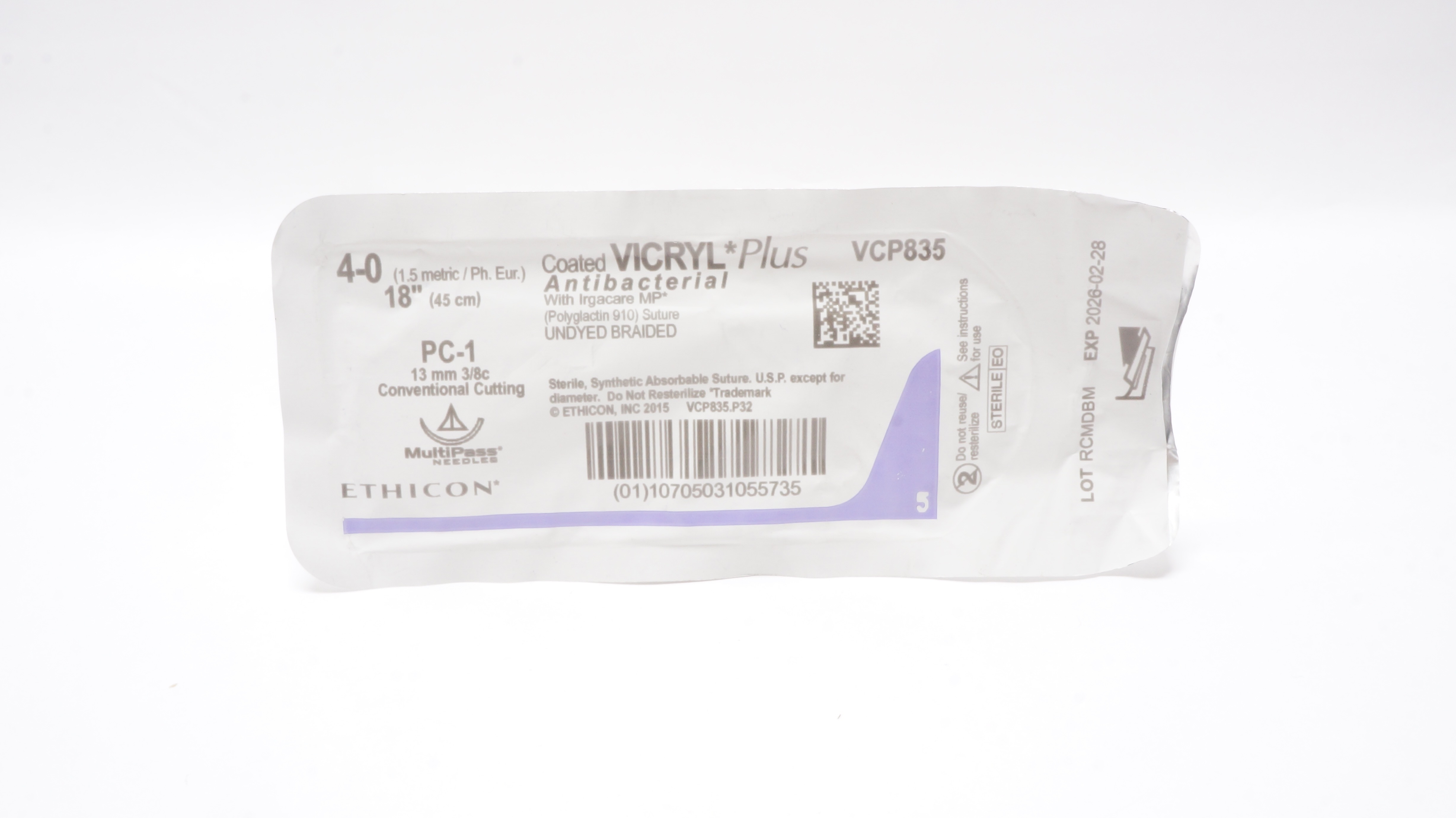 Ethicon VCP835 4-0 Coated Vicryl Stre PC-1 13mm 3/8c Conventional Cutting 18inch