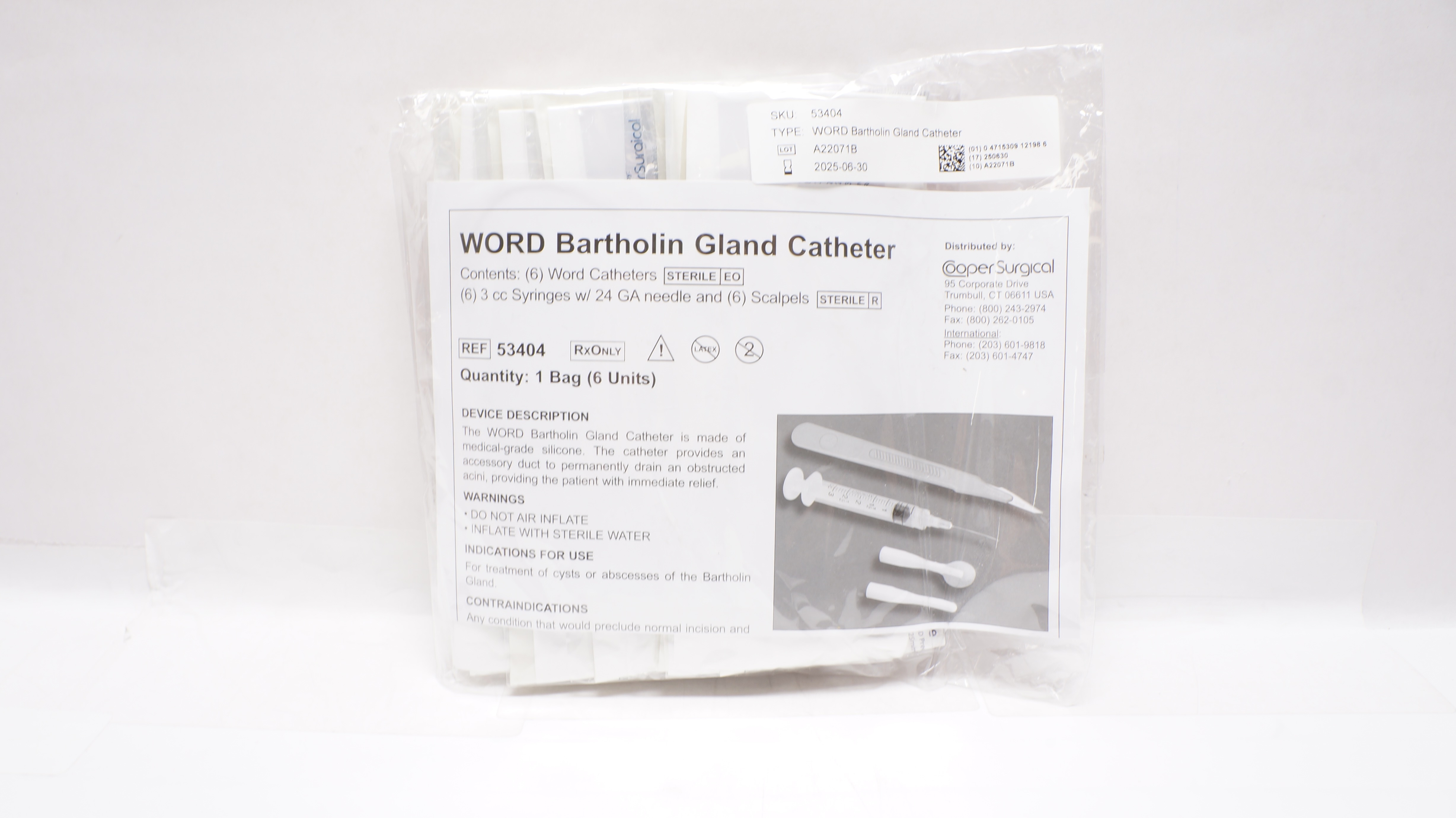 Cooper Surgical 53404 Word Bartholin Gland Cath. 3cc/mL - Bag of 6