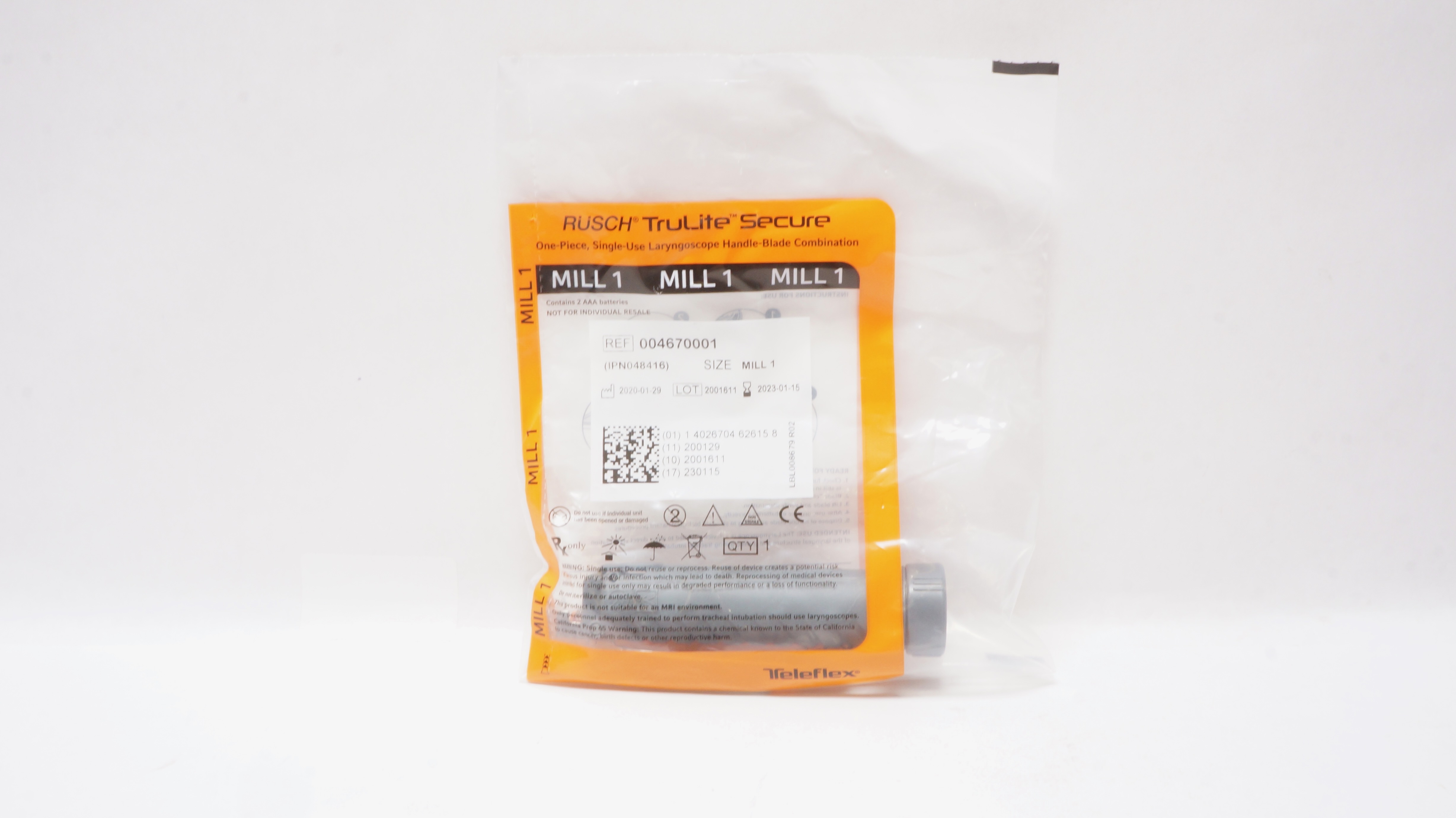 Teleflex 004670001 Rusch TruLite Secure Laryngoscope Handle-Blade, Mill 1 (x)
