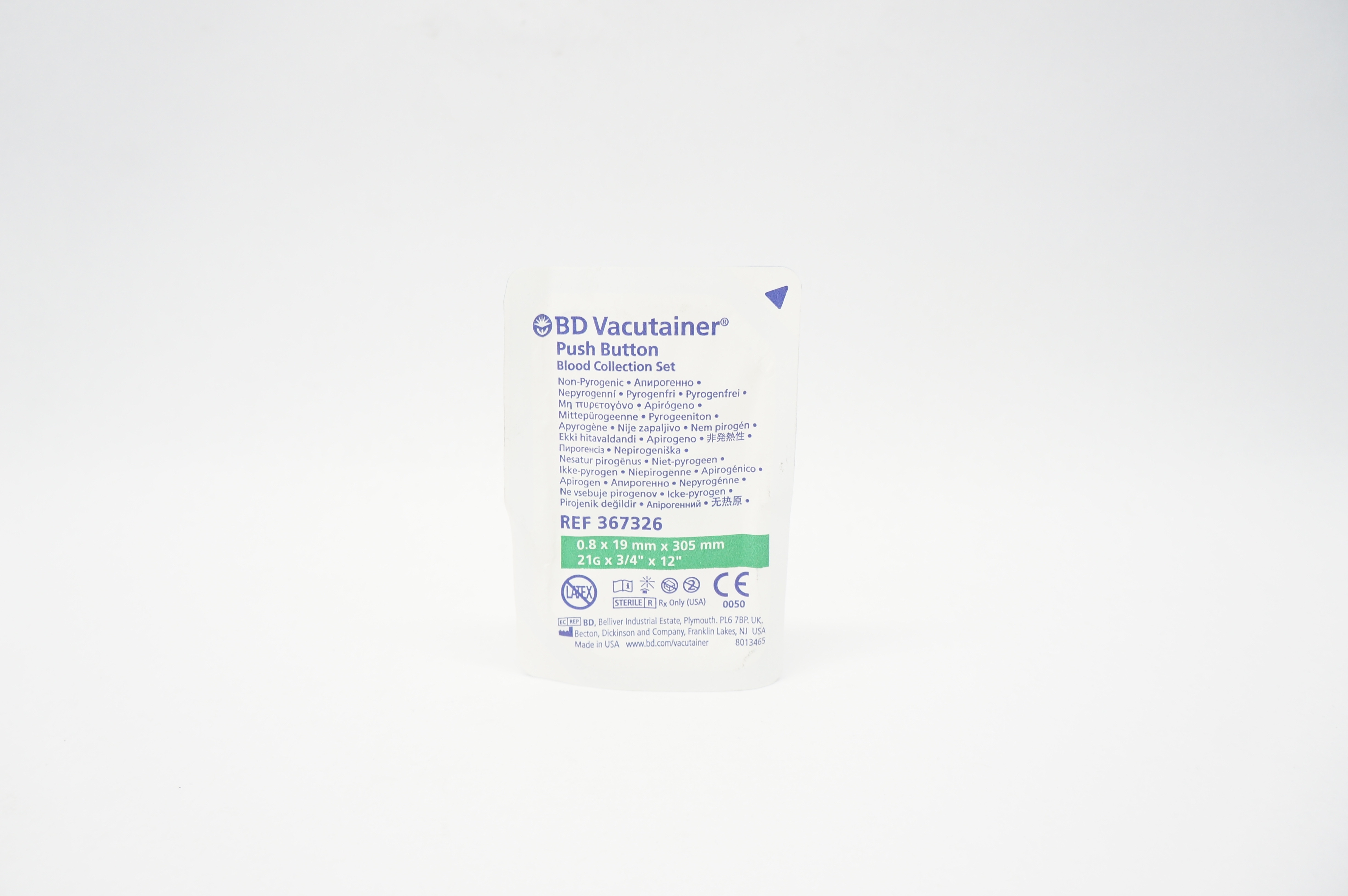 BD 367326 Vacutainer Push Button Blood Collection Set 21G x 3/4inch x 12inch