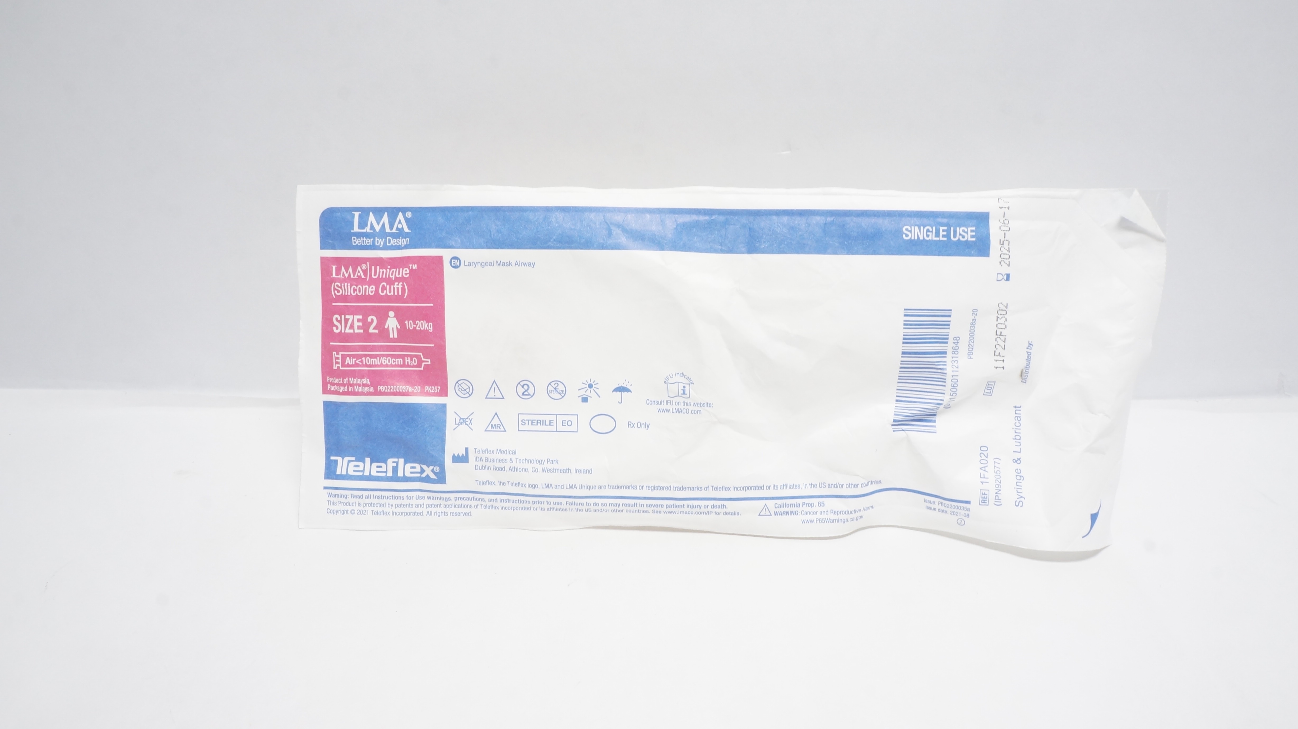 Teleflex 1FA020 LMA Laryngeal Mask Airway, Size 2 10-20kg Air<10ml/60cm H2O (x)
