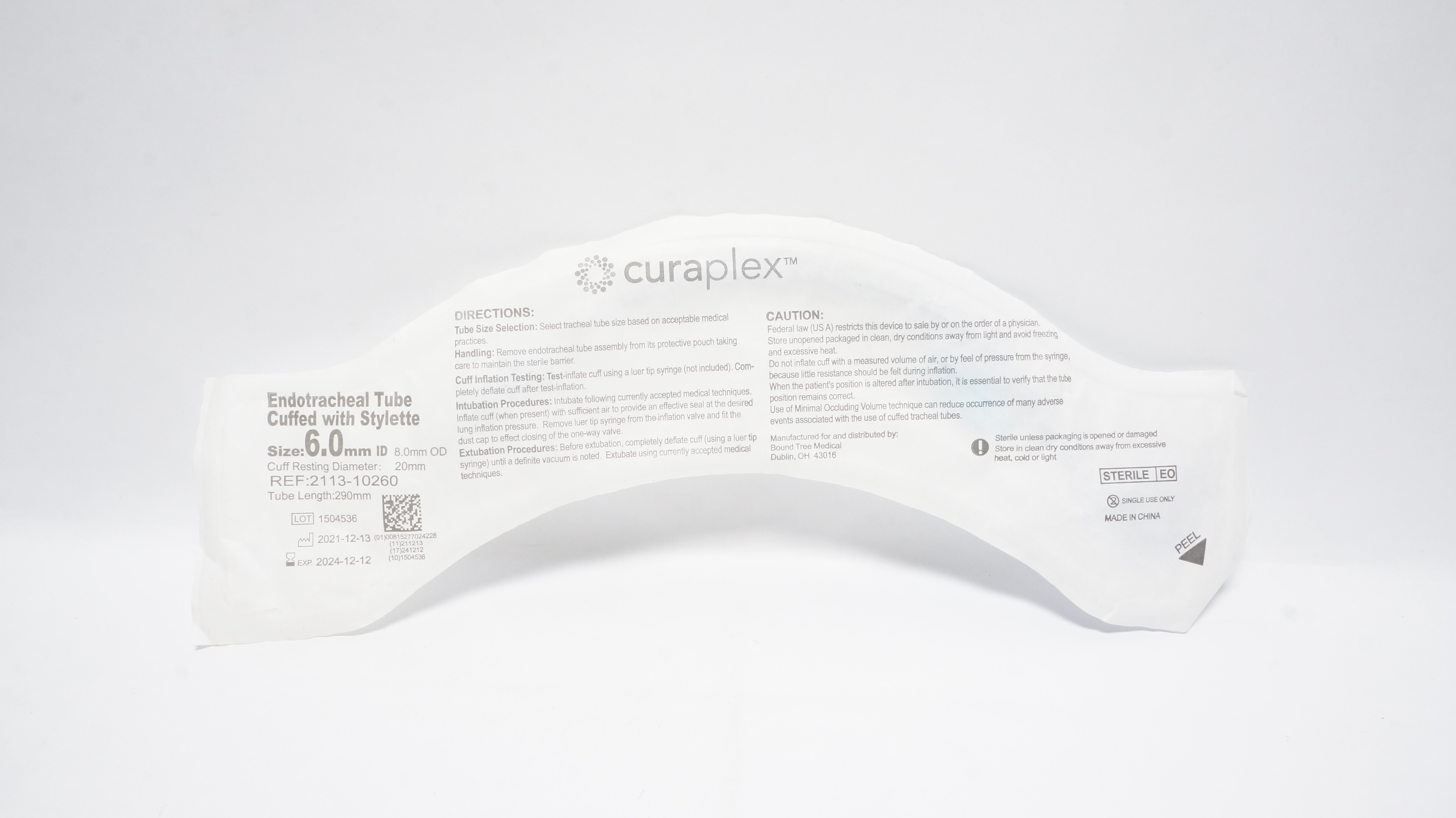 Curaplex 2113-10260 endotracheal Tube Cuffed W/Stylette 6.0mm x 8.0mm (x)