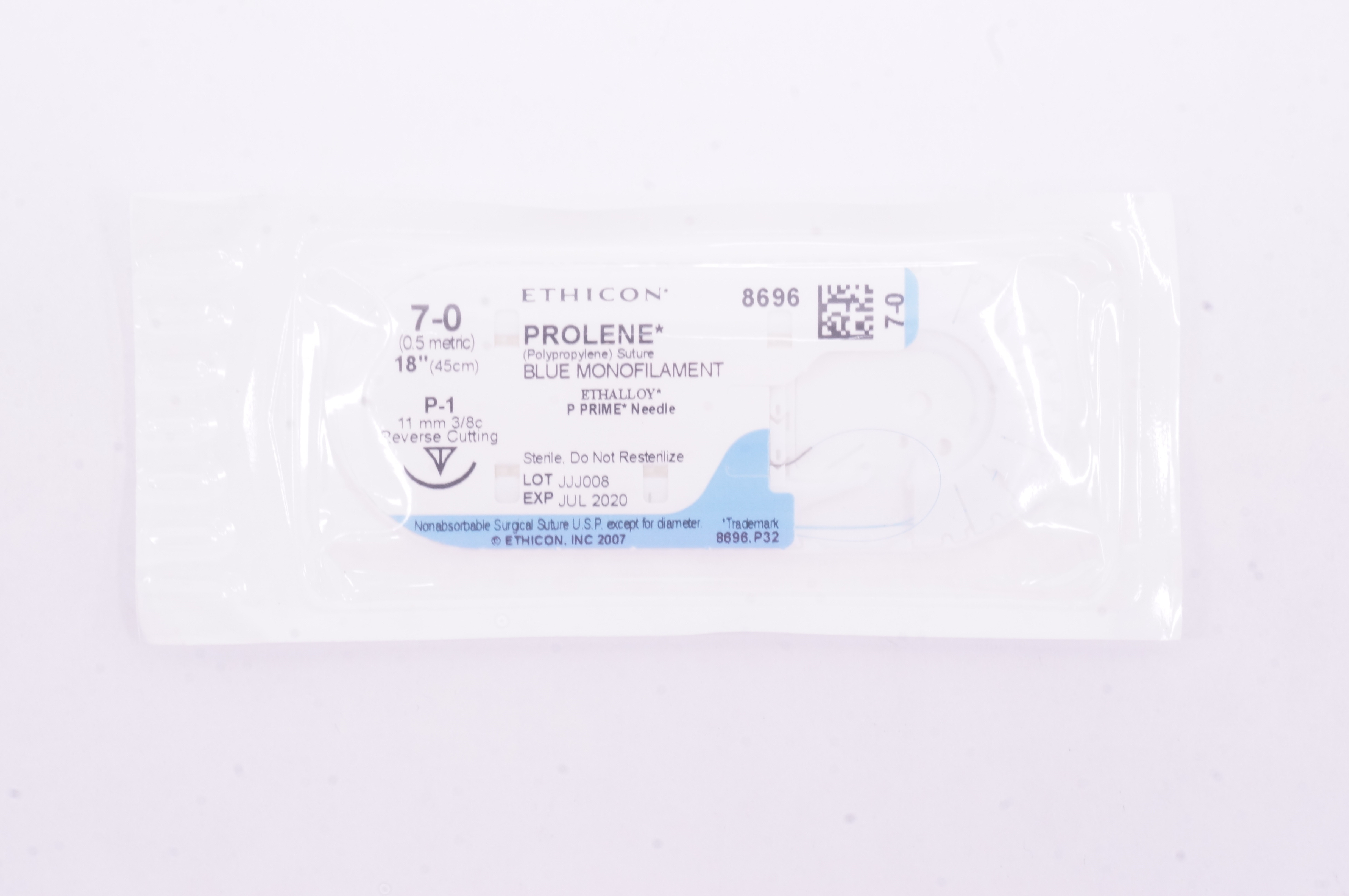 Ethicon 8696 7-0 PROLENE Stre P-1 11mm 3/8c Reverse Cutting 18 inch (x)