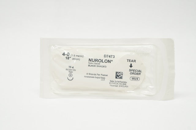 Ethicon D7473 4-0 Nurolon Nylon Stre TF-4 8.0mm 1/2c Taper, 18inch (x)