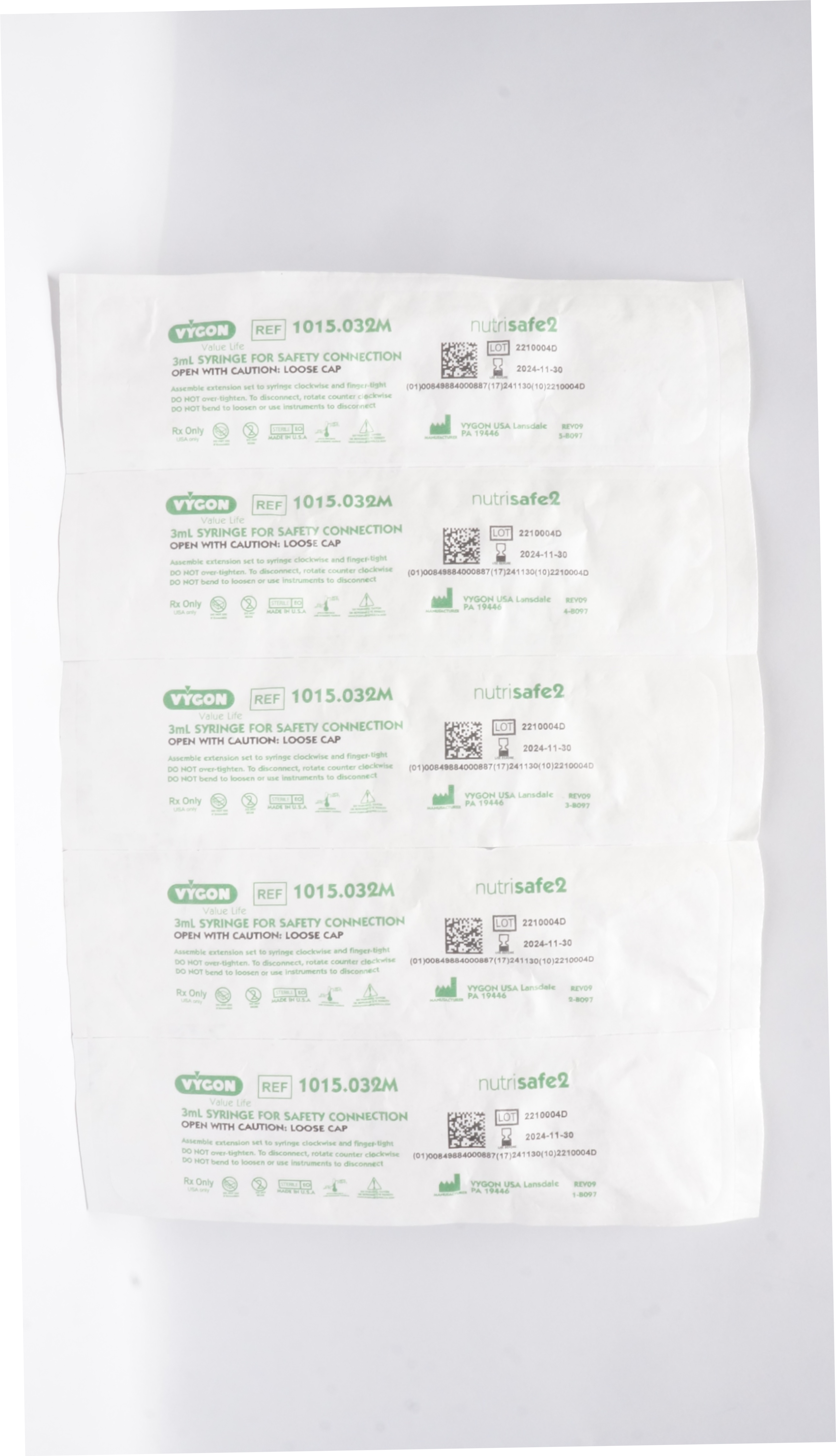 Vygon 1015.032M Nutrisafe2 3ml Syringe for Safety Connection - Lot of 5