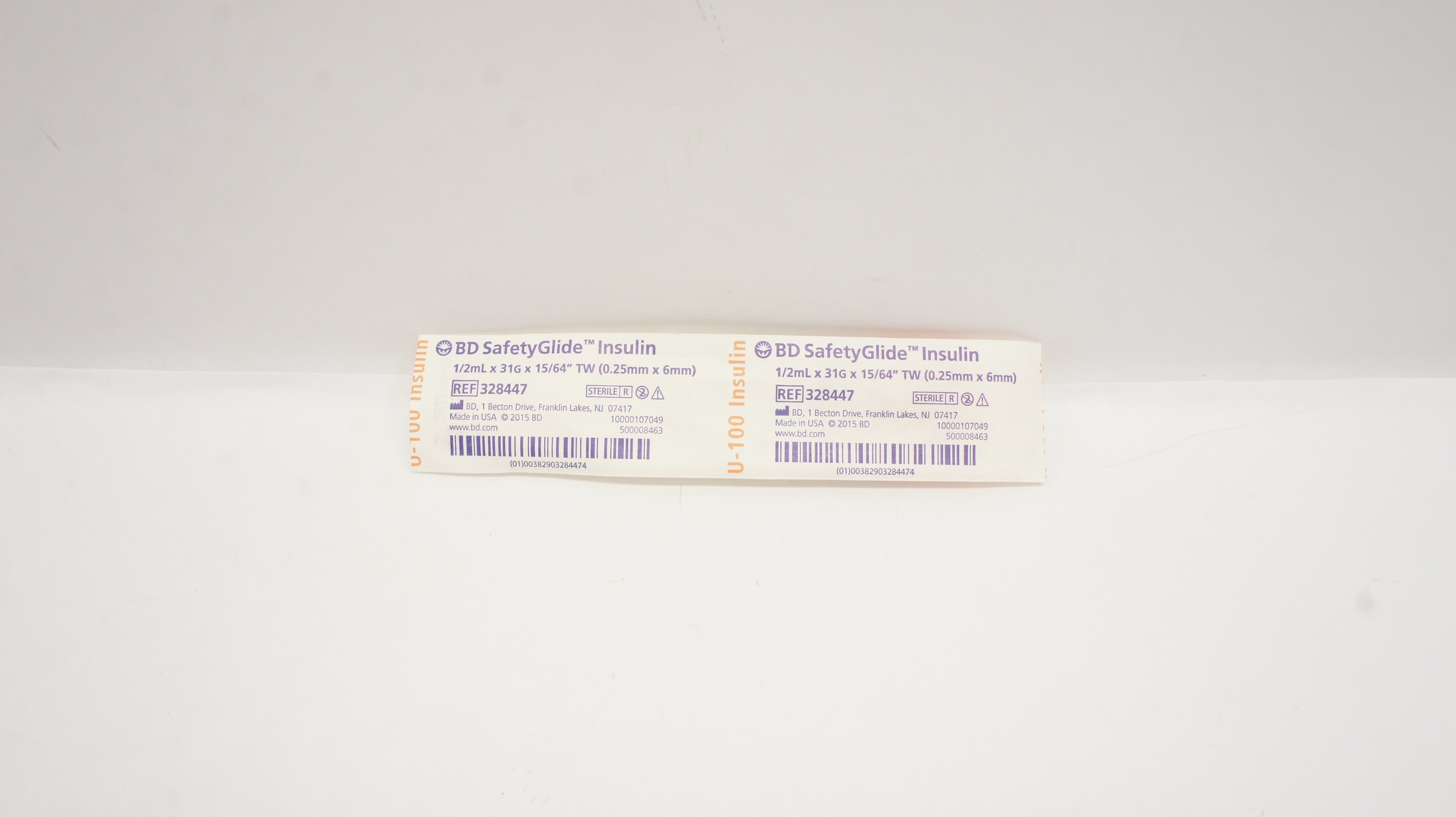 BD 328447 SafetyGlide Insulin Syringe 1/2mL, 31G x 15/64inch TW