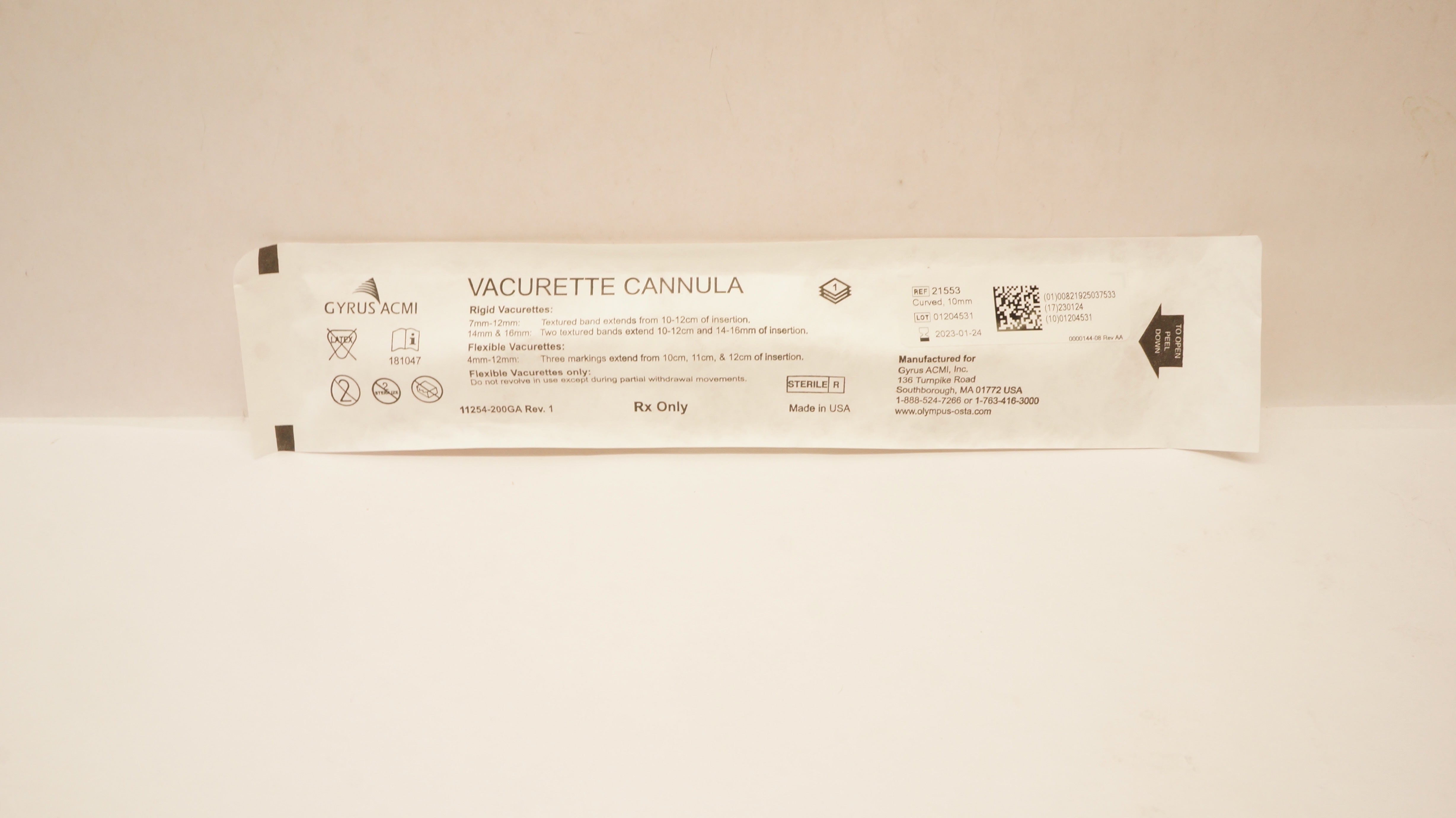 Gyrus ACMI 21553 Vacurette Cannula Curved 10mm (x)