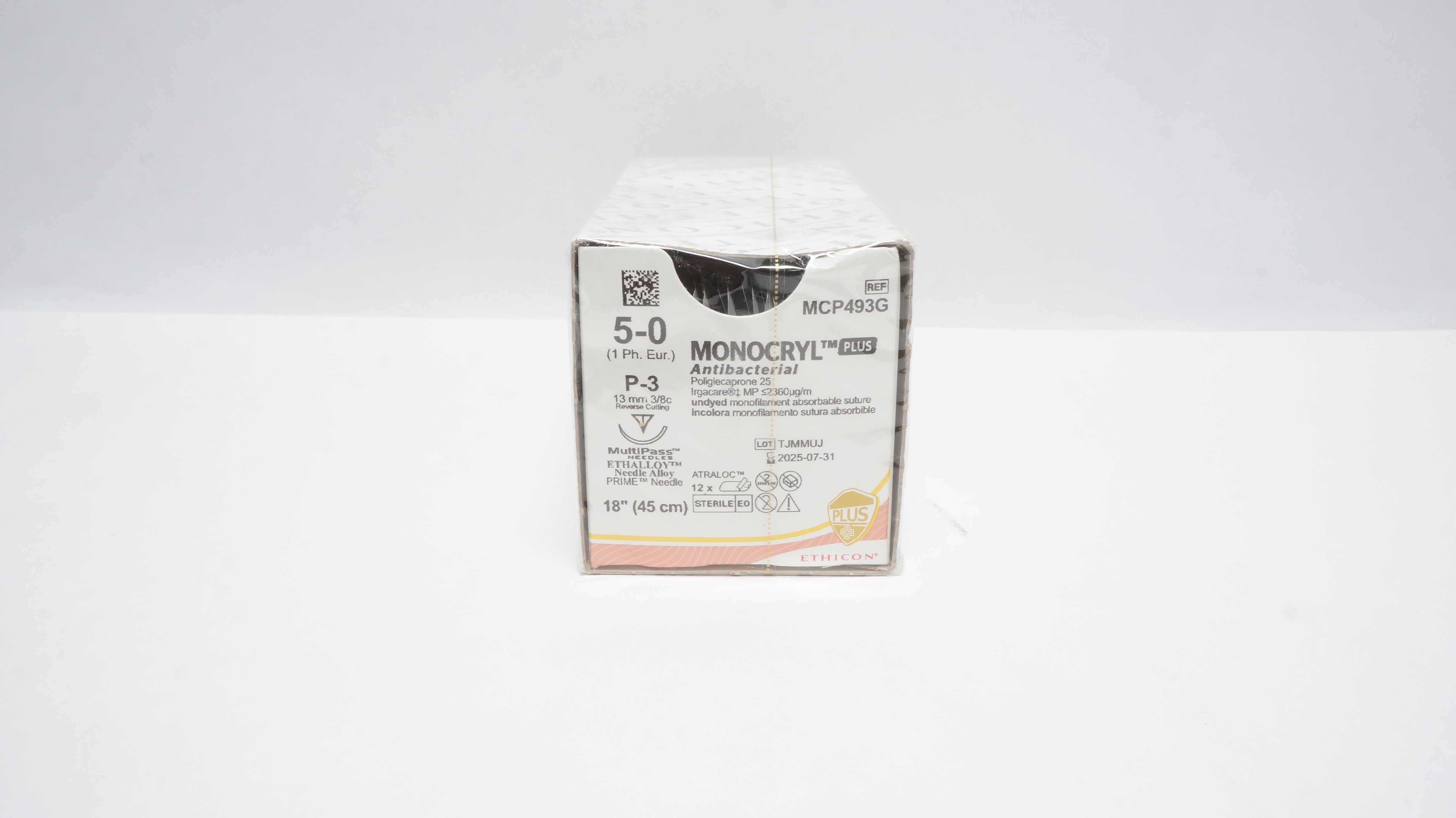 Ethicon MCP493G 5-0 MONOCRYL P-3 13mm 3/8c Reverse Cutting 18inch(x) - Box of 12