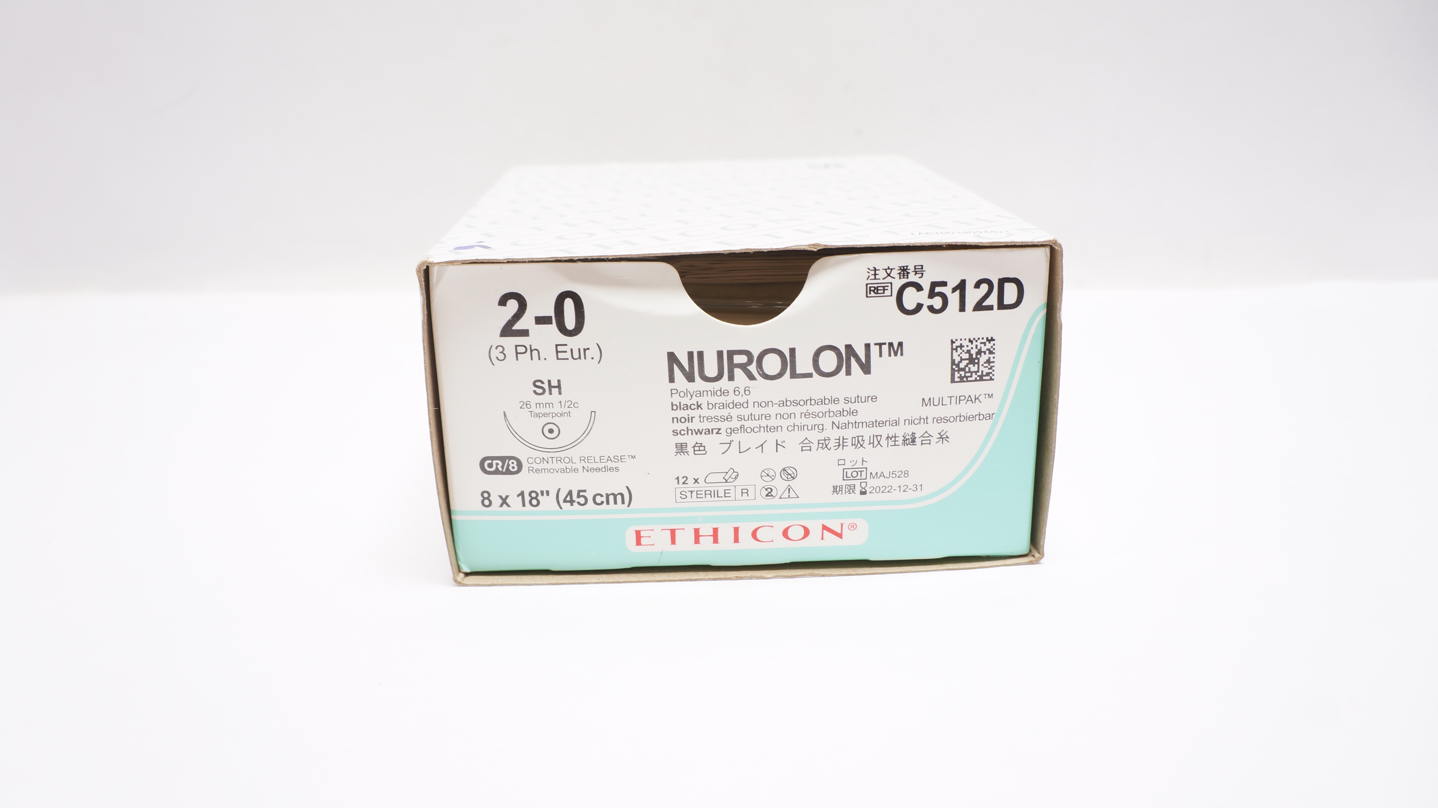Ethicon C512D 2-0 Nurolon SH 26mm 1/2c Taperpoint, 18inch (x) - Box of 9