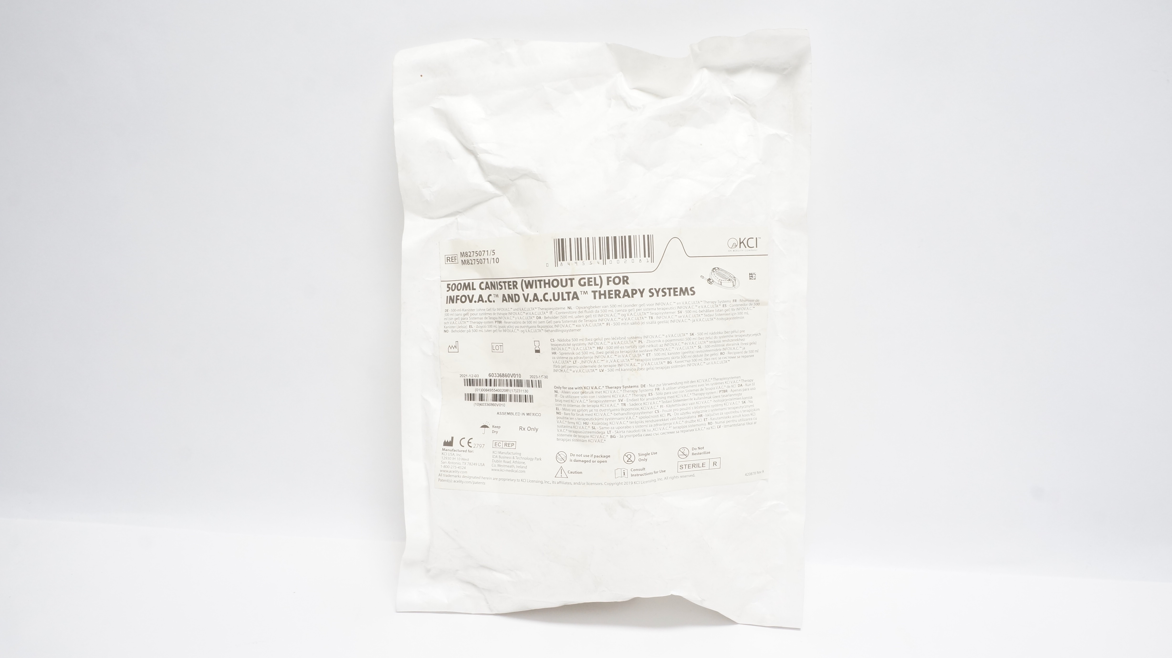 KCI M8275071/5 500mL Canister For INFOV.A.C. And V.A.C.ULTA Therapy Systems (x)