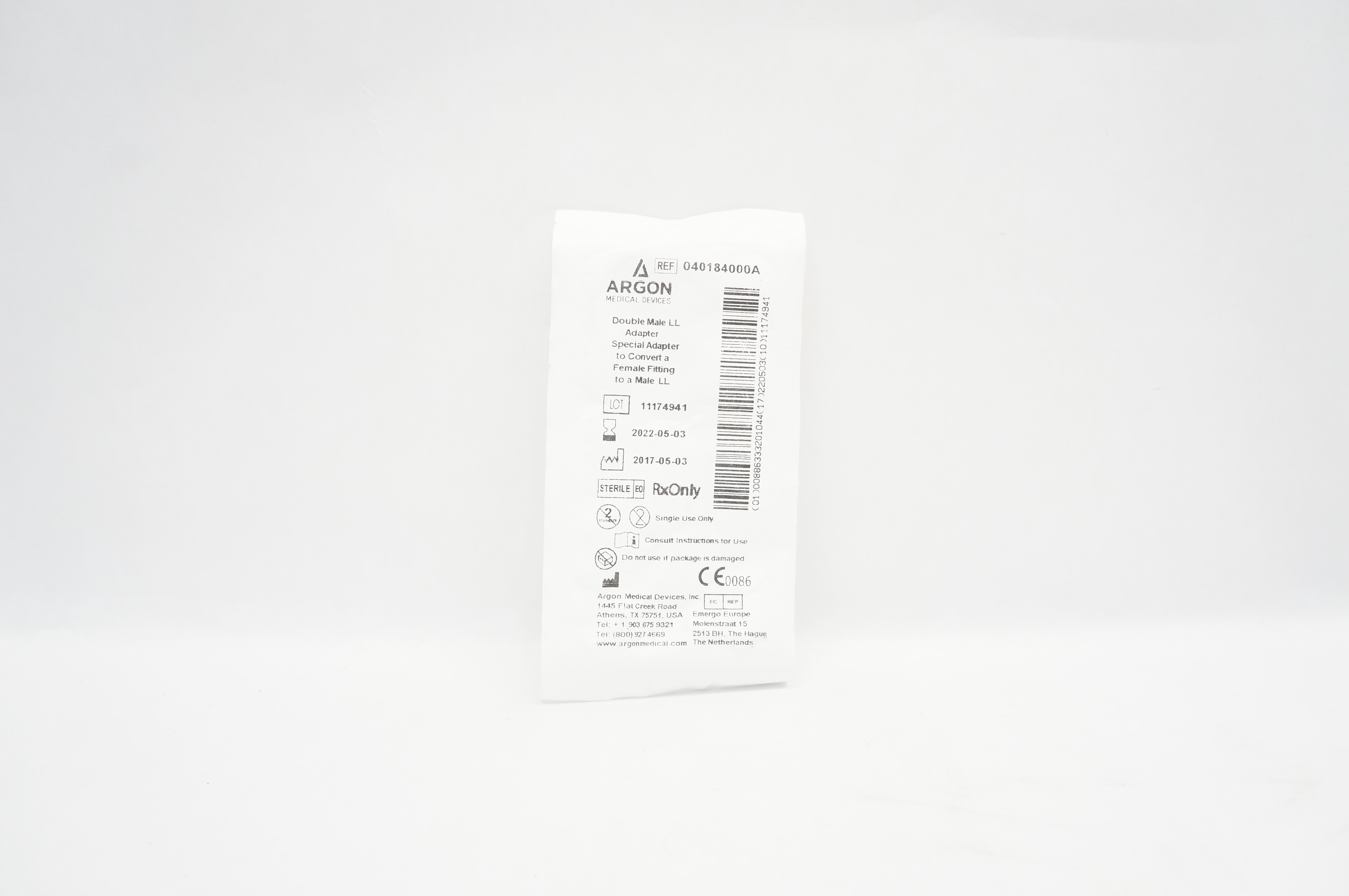 Argon 040184000A Double Male LL Adapter (x)
